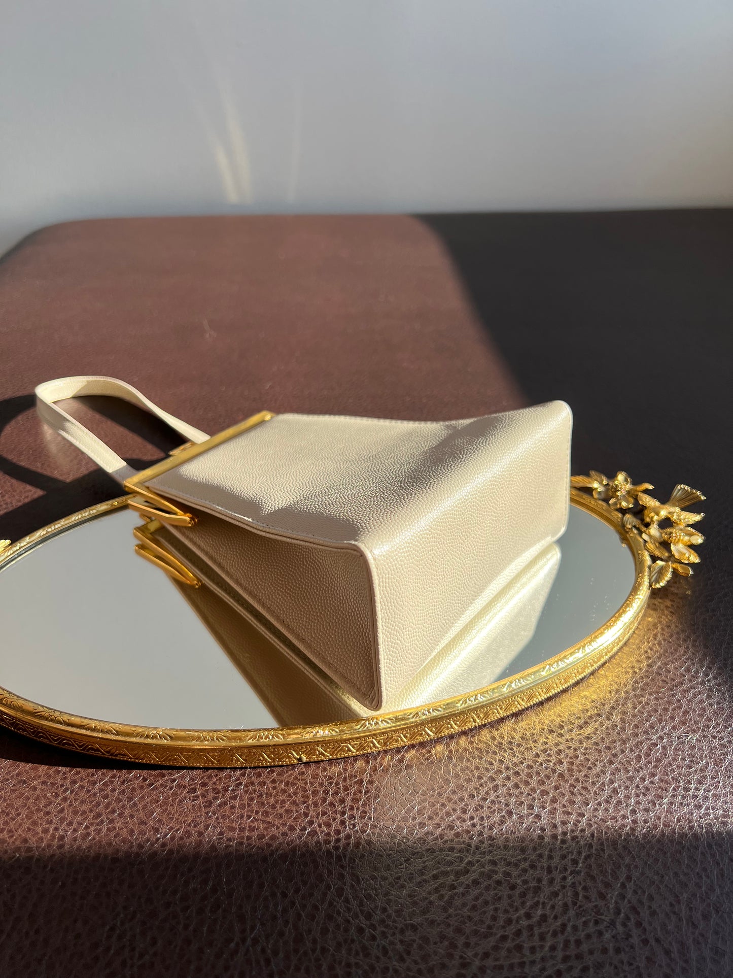 Italian Style Beige Luxury Vintage Elegant Faux Leather Handbag/ Purse with “IG”Monogram on the Gilded Opening Buckle