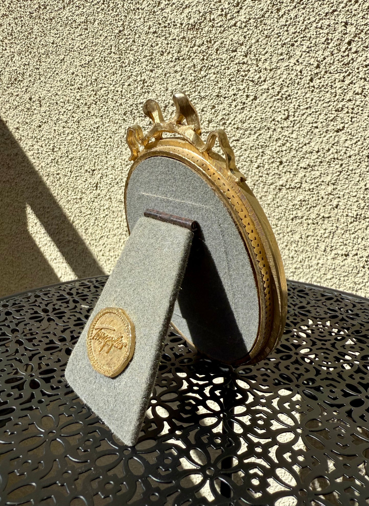 1980s Terragrafics Vintage Mini Ruby Red Oval Enamel Photo/ Picture Frame Bow on Top