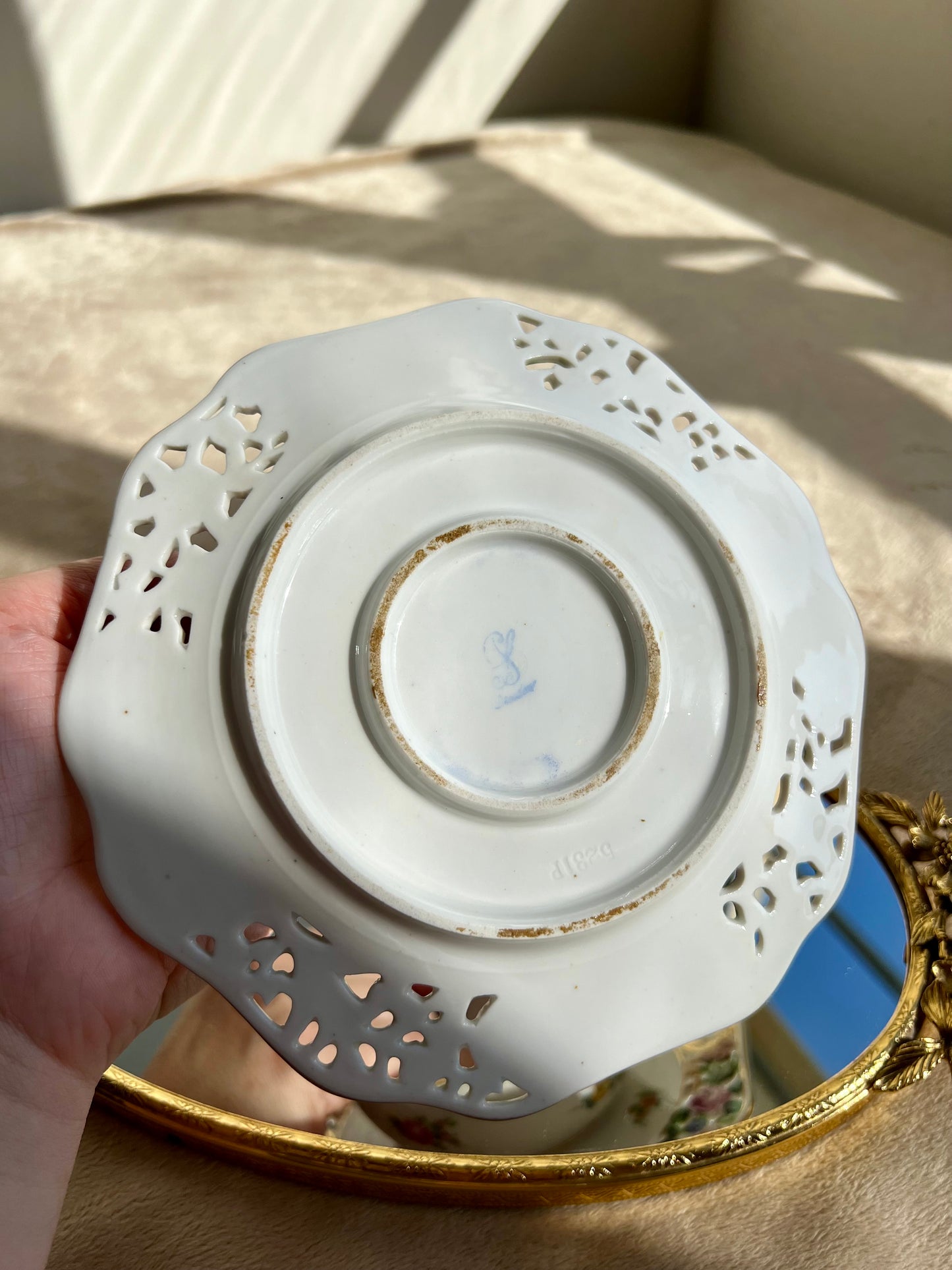 DRESDEN Carl Thieme Vintage Reticulated Roses Flower Porcelain Bowl & Underplate