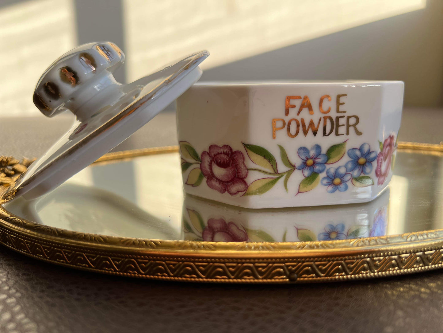 Lady Barrington Vintage Japan Face Powder Floral Porcelain Jar