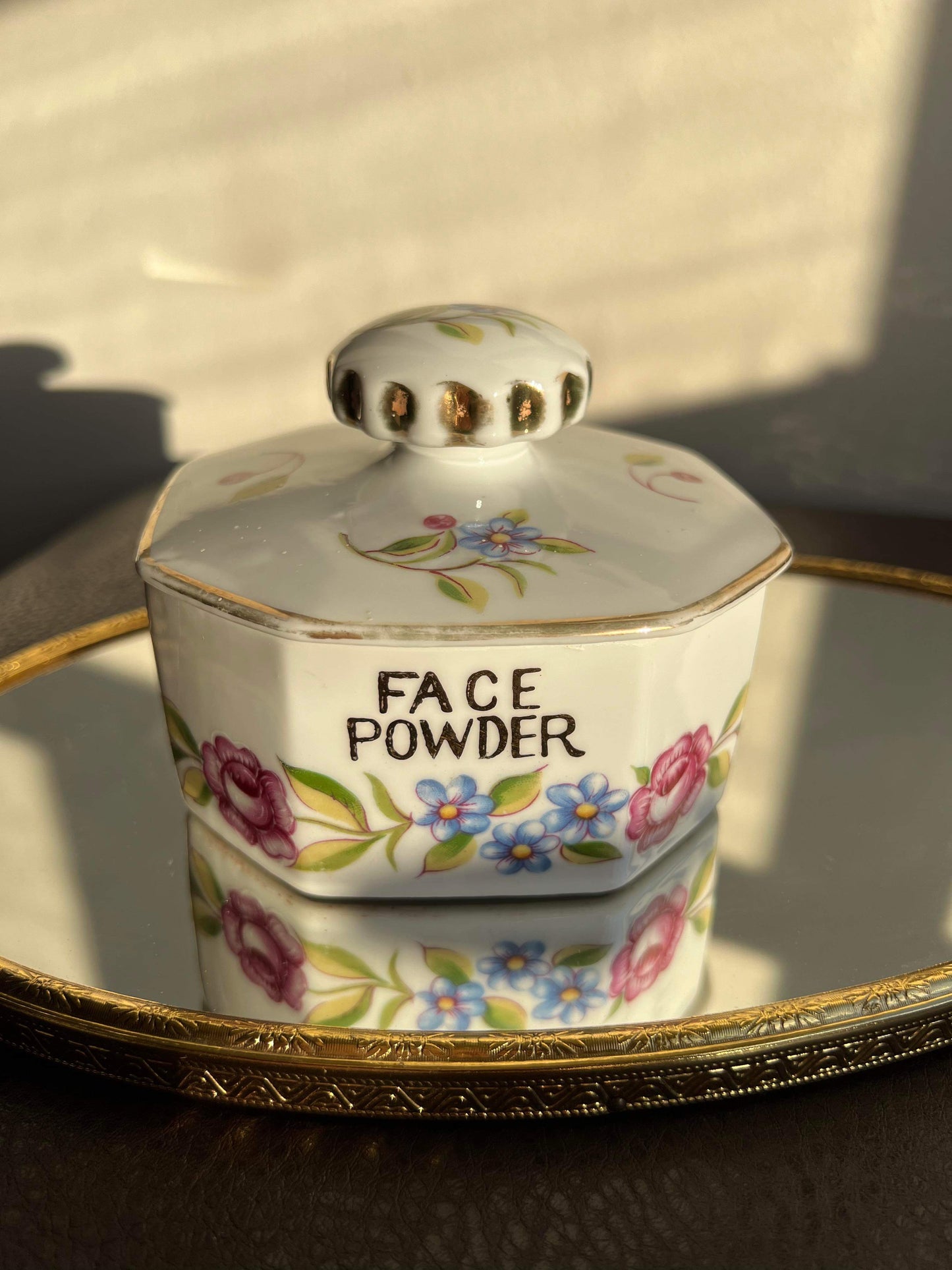 Lady Barrington Vintage Japan Face Powder Floral Porcelain Jar