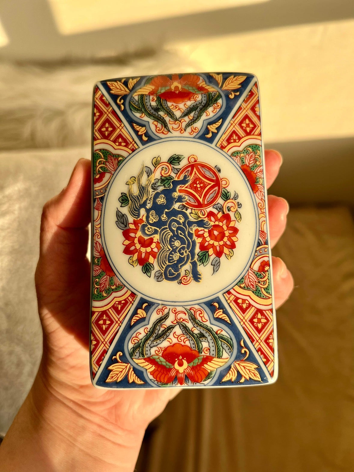 Toyo Nishiki Imari Floral Japan Vintage Decorative Porcelain Jewelry/ Trinket Square Shaped Box