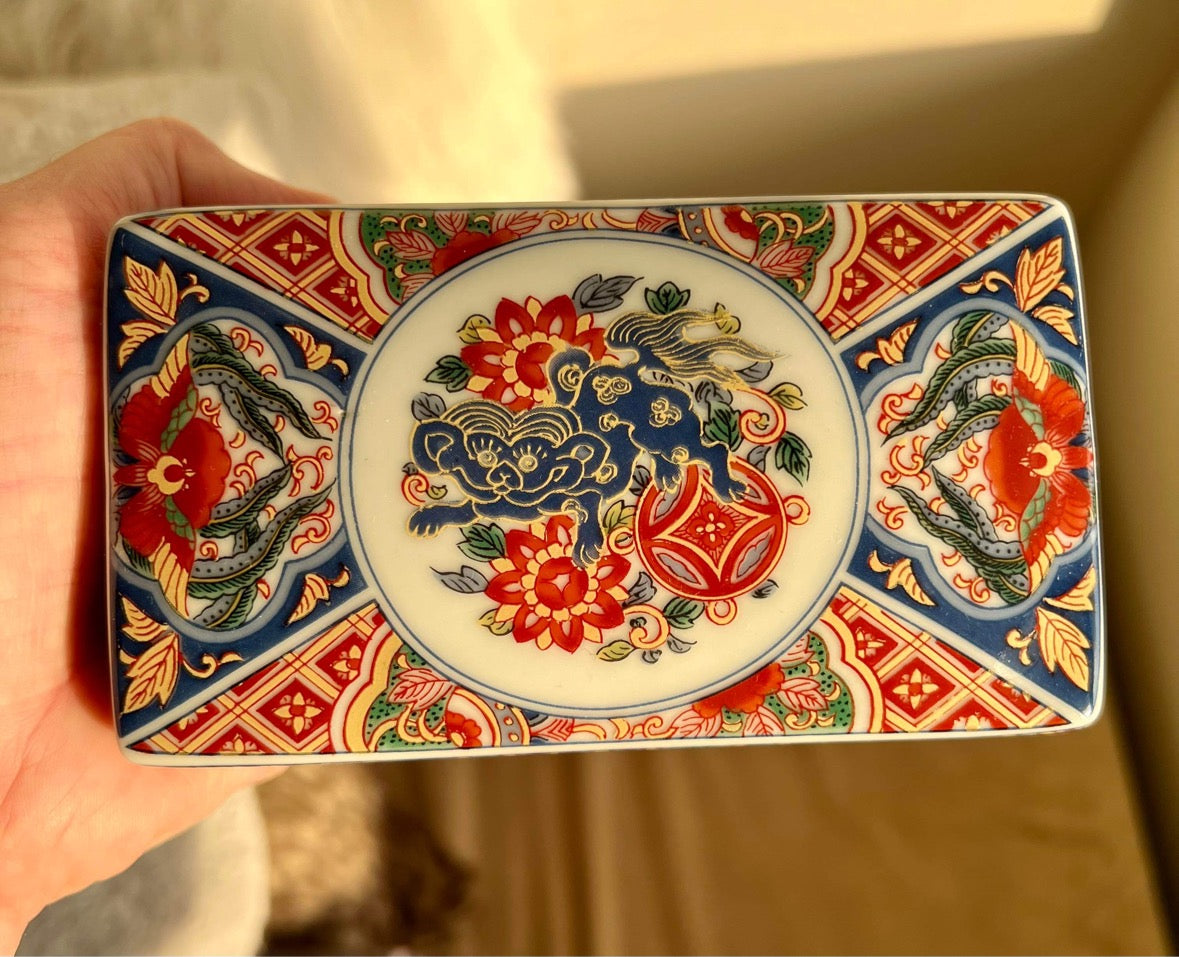 Toyo Nishiki Imari Floral Japan Vintage Decorative Porcelain Jewelry/ Trinket Square Shaped Box