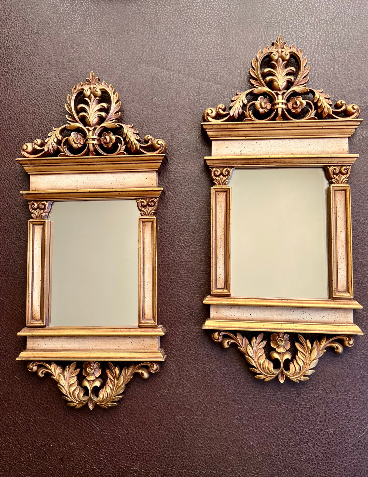 Syroco Decorative Rococo Style Gilded Vintage Wall or Shelf Mirrors (2 pcs)