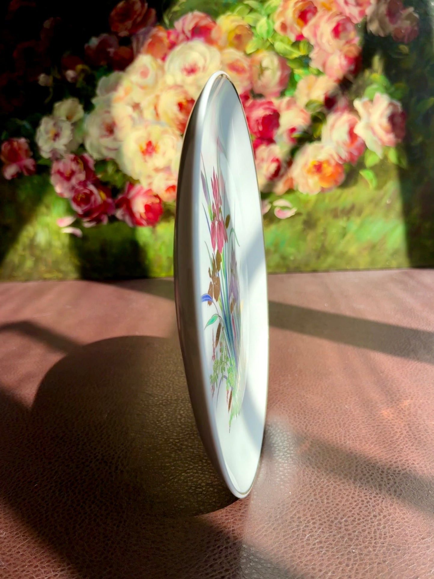 Iris Flower Design Hand-Painted and Gold Trim Vintage White Porcelain Plate - Made in Japan