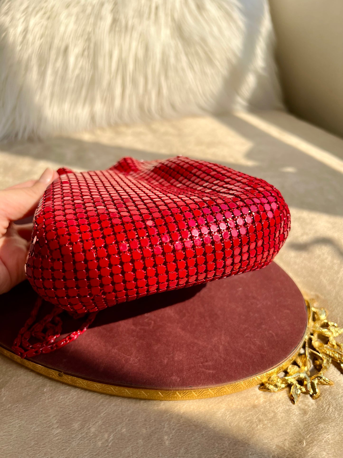 Red Mesh Metallic Vintage Evening Purse