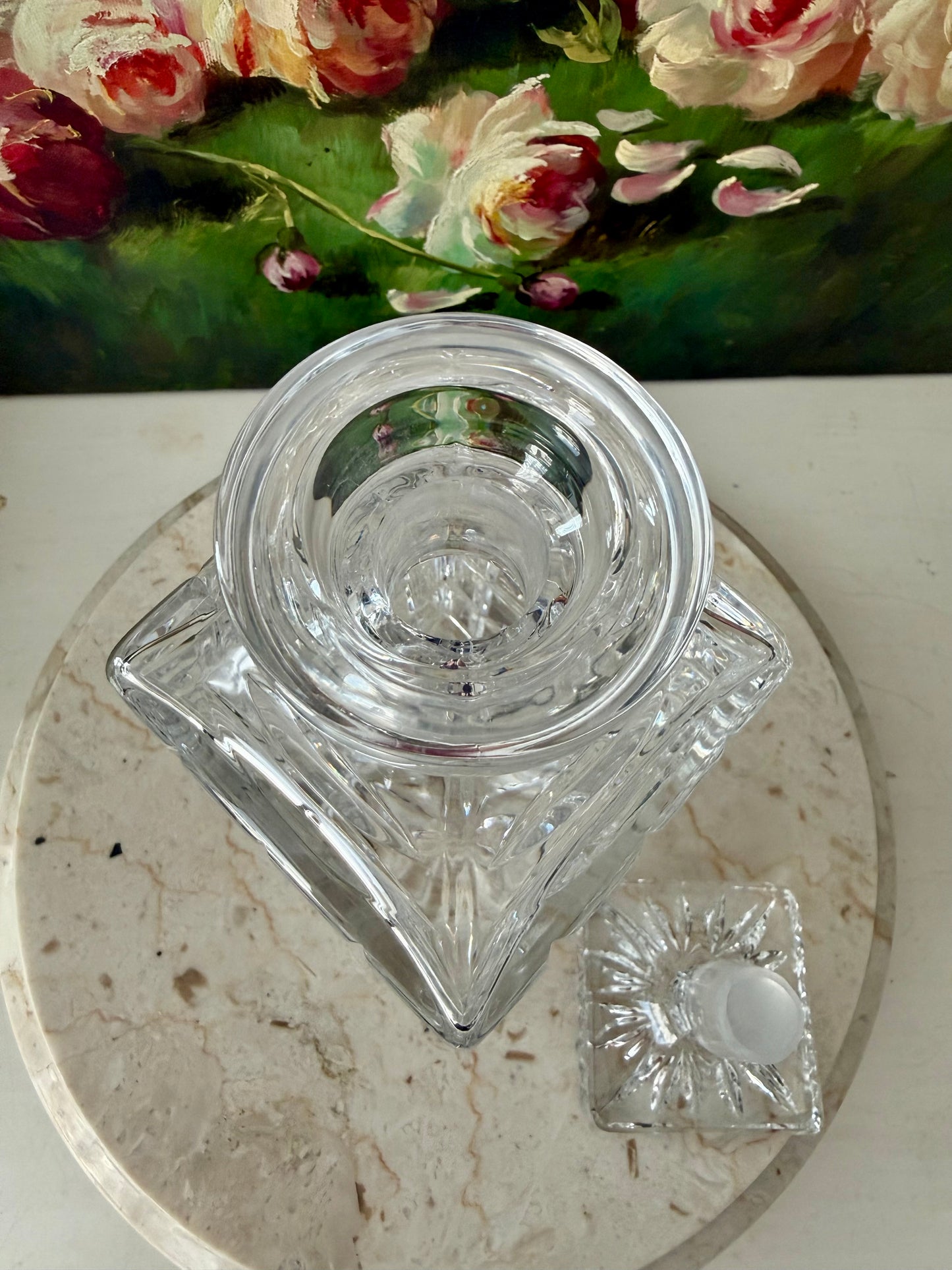 Atlantis Helsinki Style Vintage Cut Crystal Square Glass Whiskey Decanter with Stopper