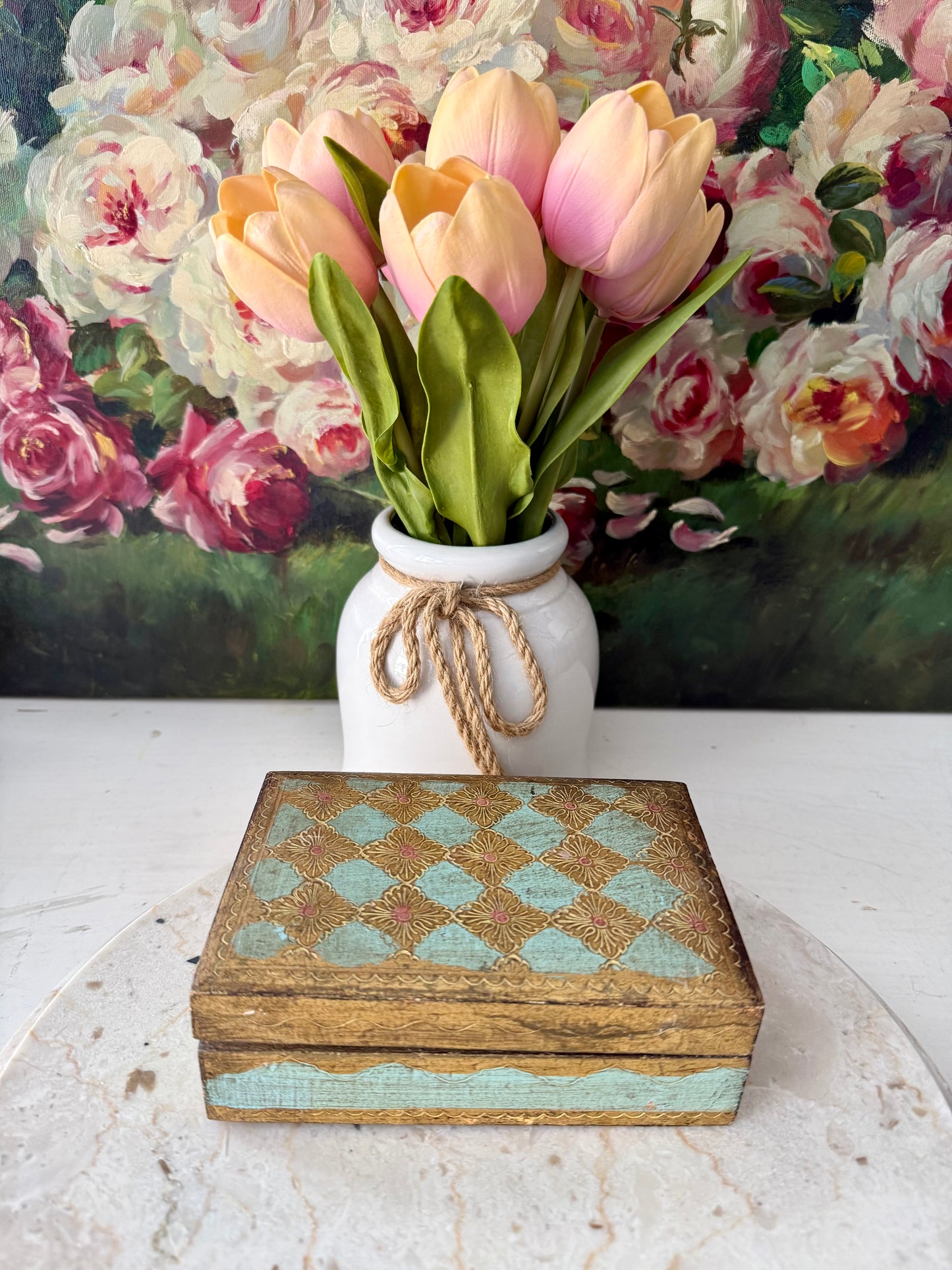Italian Vintage Florentine Gold Gilt Wooden Handmade Jewelry Box