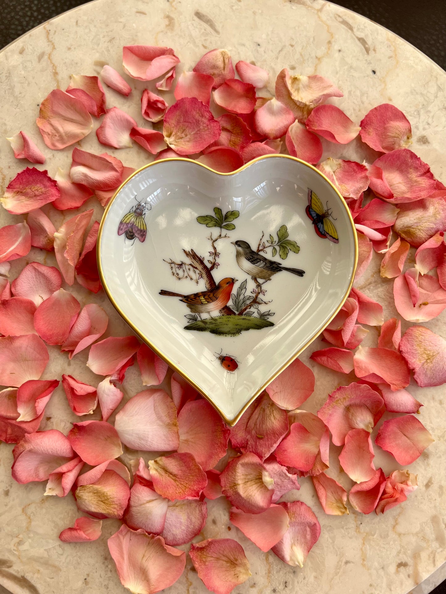 Herend Rothschild Bird Hand Painted Small Heart Tray Porcelain - Made in Hungary