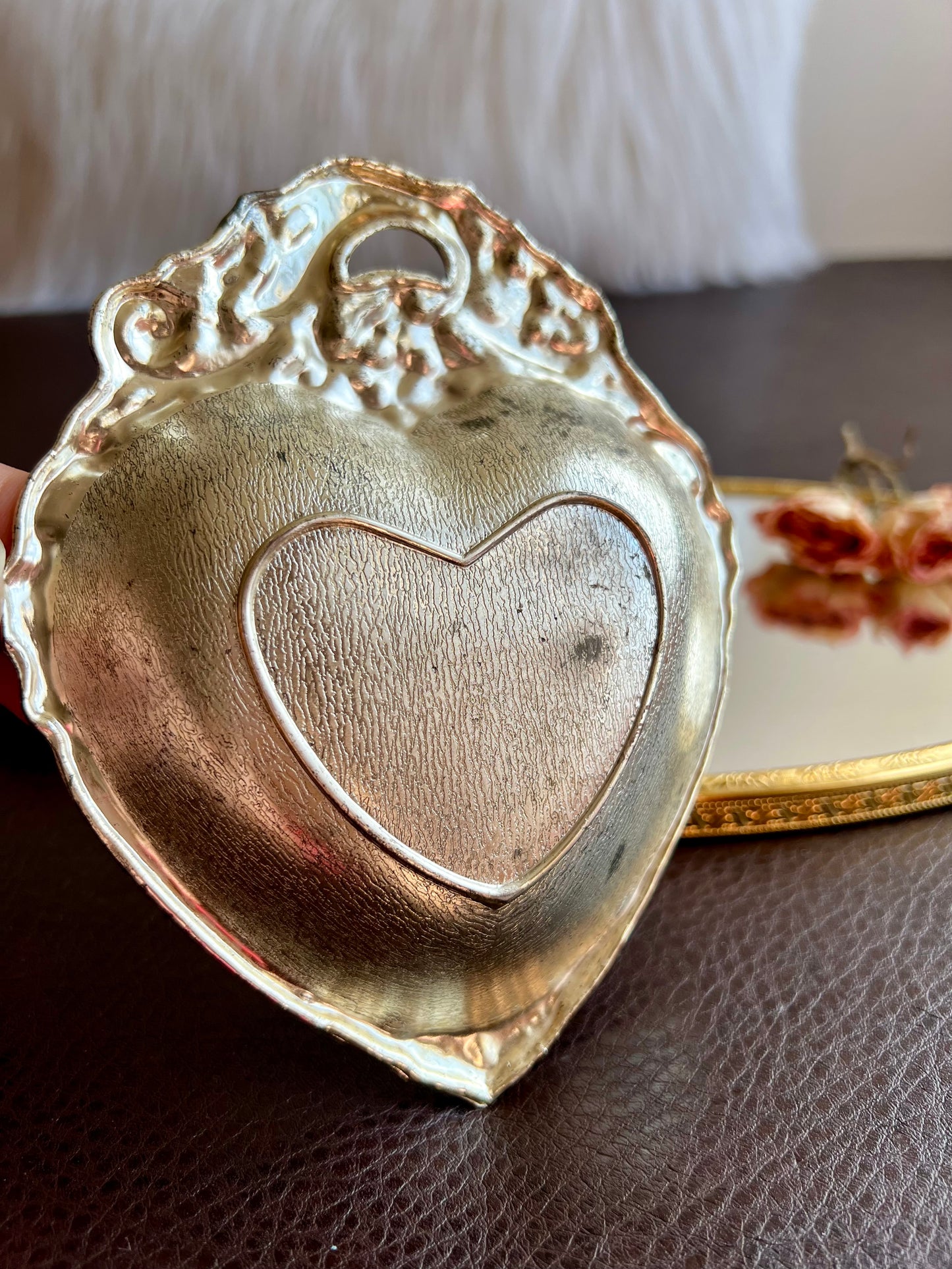 Italian Style Silver Plated Metal Heart Shaped Vintage Change Dish, Bon Bon Dish or Jewelry Holder