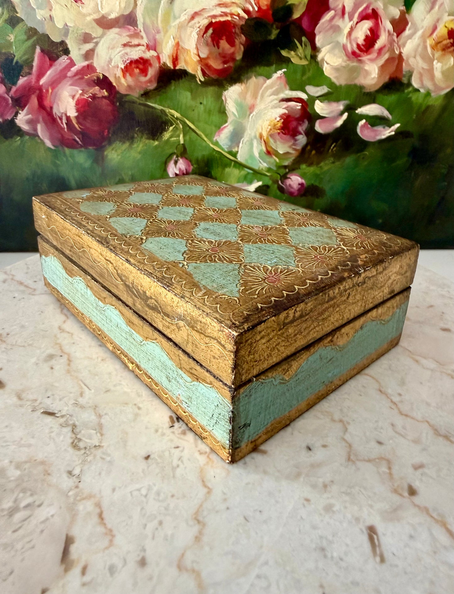 Italian Vintage Florentine Gold Gilt Wooden Handmade Jewelry Box