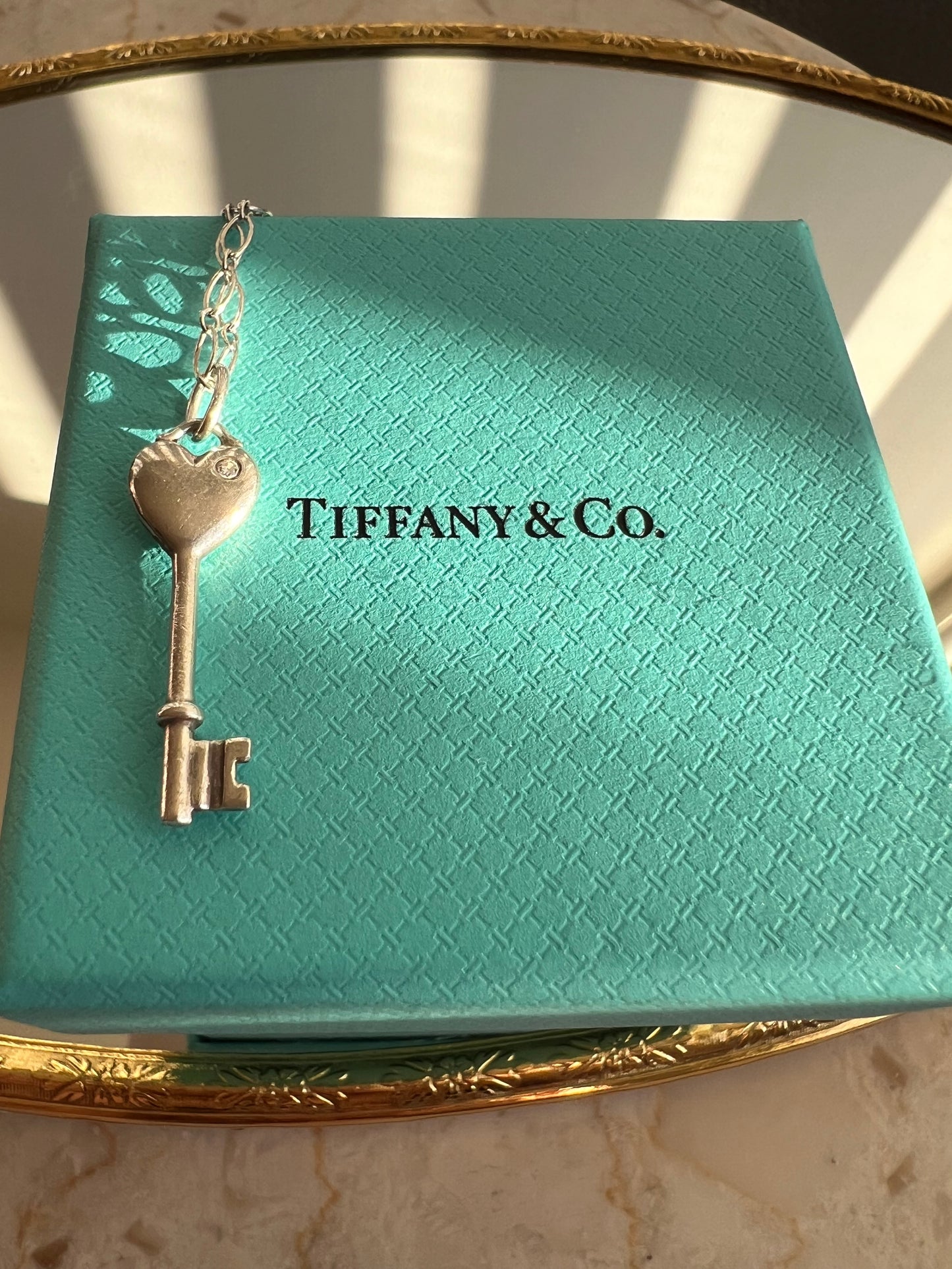 Tiffany & Co. Silver Heart Key Pendant, Mini 1P Diamond Silver 925 Women's Vintage Necklace