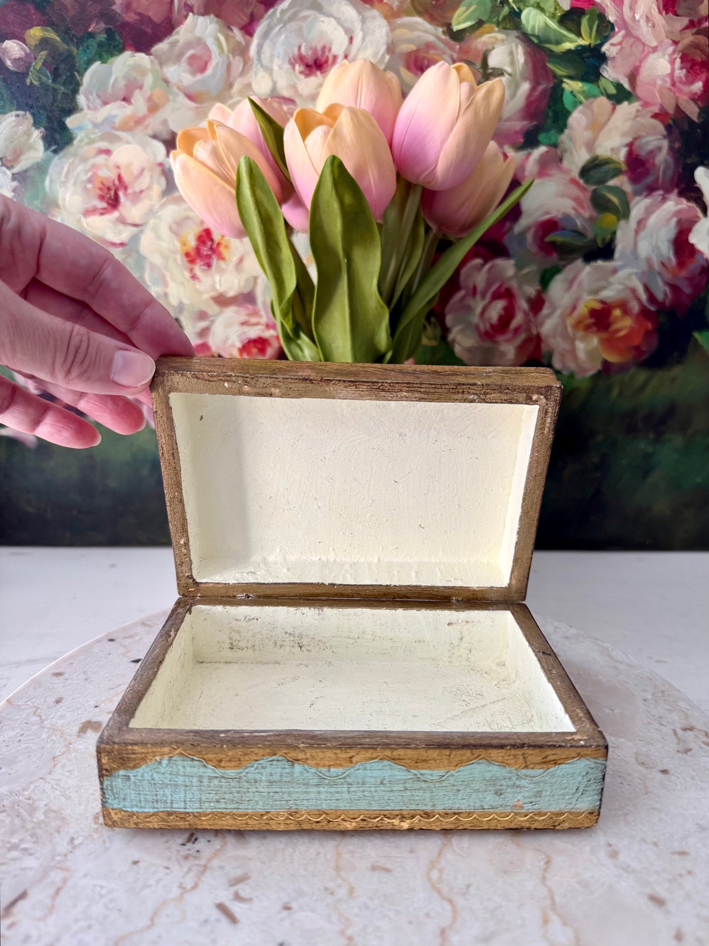 Italian Vintage Florentine Gold Gilt Wooden Handmade Jewelry Box