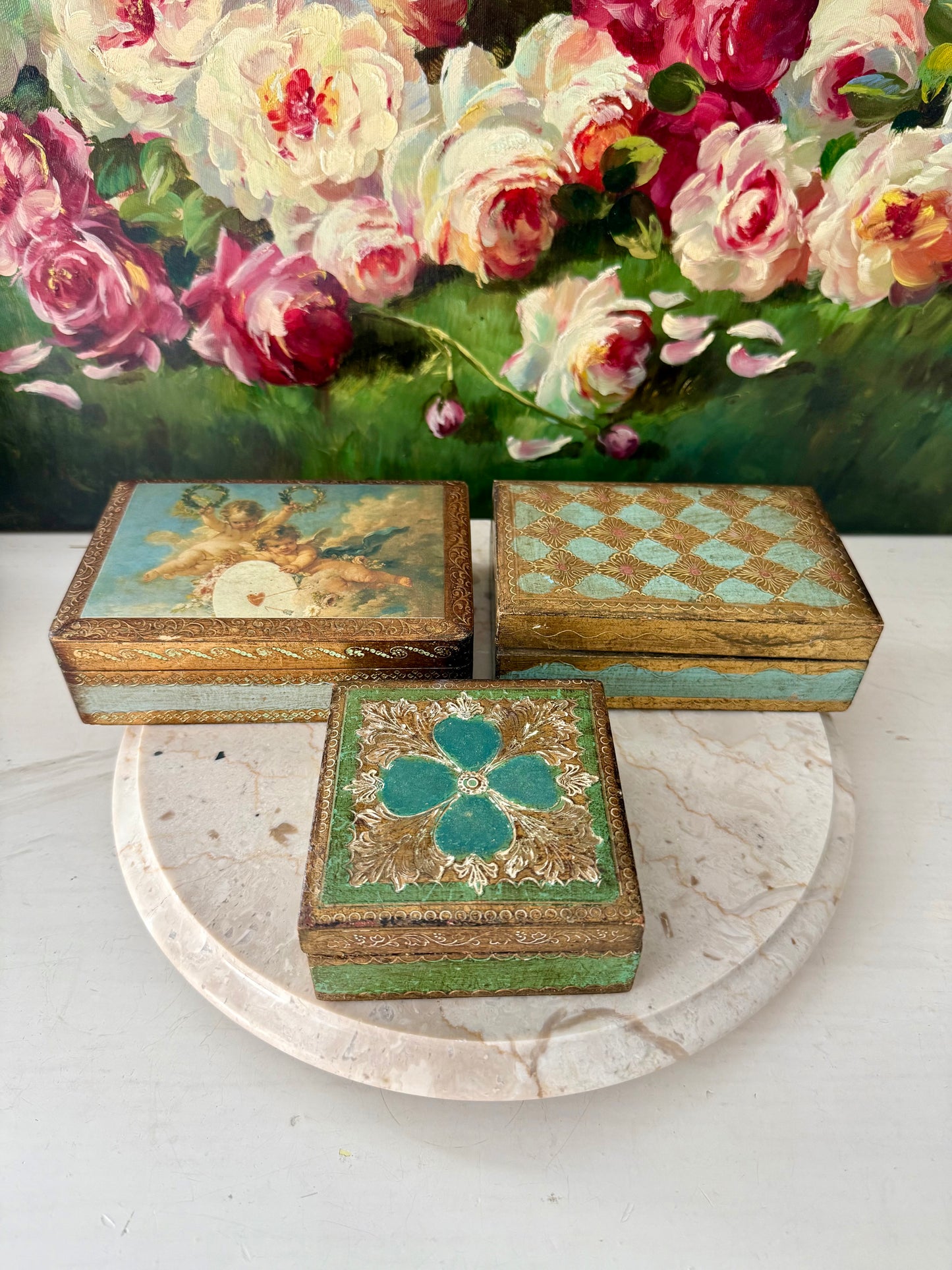Italian Florentine Gold gilded, Handmade Wooden Vintage Jewelry or Trinket Box - Made in Italy