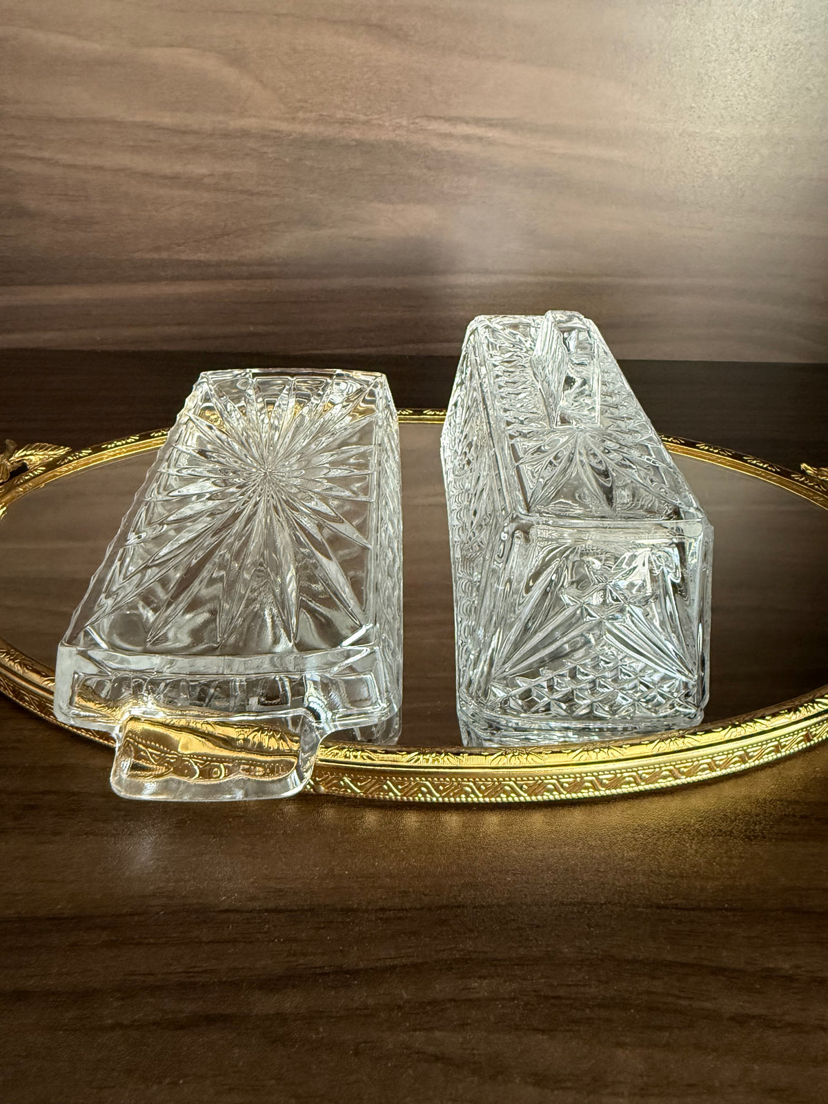 Vintage Cut Crystal Glass Butter Dish with a "Cherrywood Clear" Style Pattern