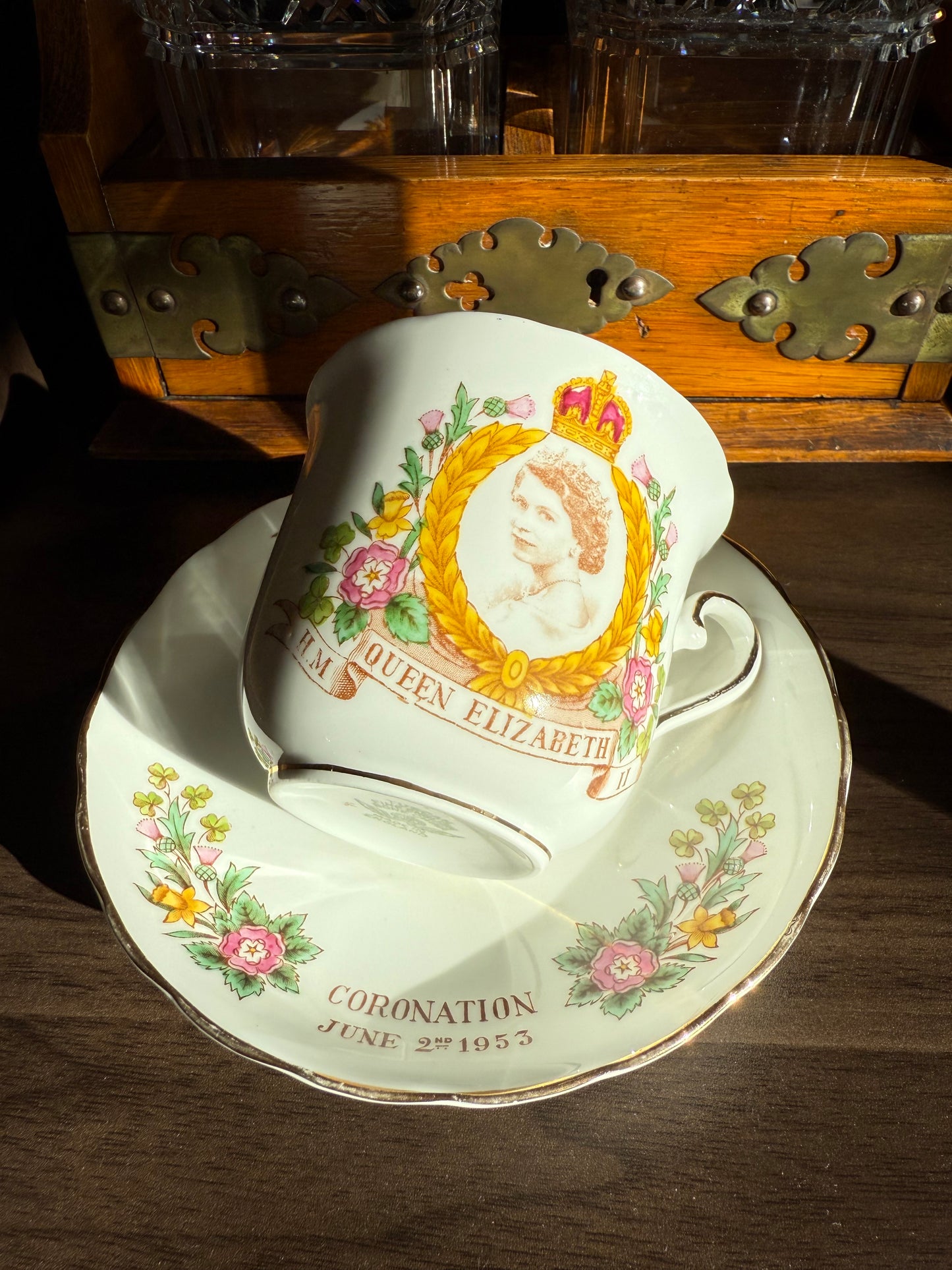 Coronation 1953 H.M. Queen Elizabeth Vintage Tuscan Bone China Roses Tea cup and Saucer, Numbered
