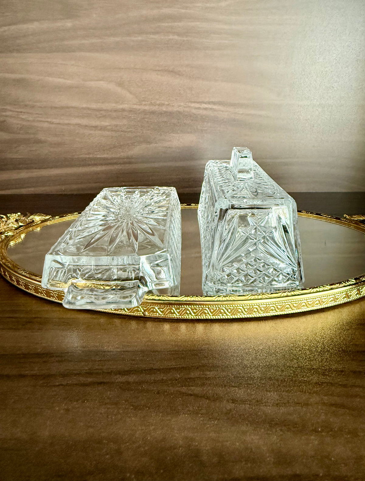 Vintage Cut Crystal Glass Butter Dish with a "Cherrywood Clear" Style Pattern