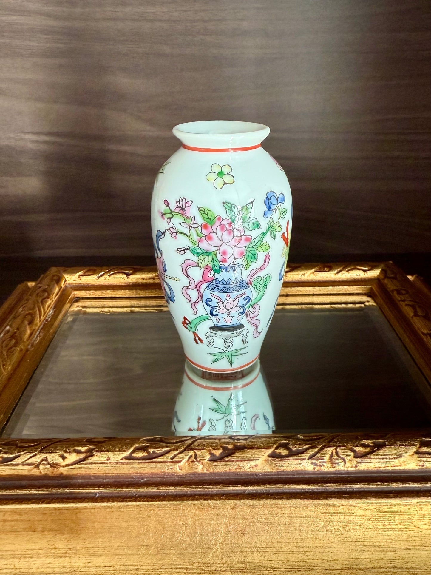 Vintage Miniature Chinese Porcelain Famille Rose Elegant Hand-painted Vase with Floral Decoration