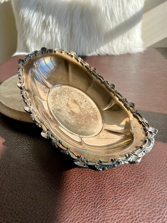 Oval Silver on Copper Antique Footed Numbered Tray/ Dish by Hartford Sterling Company from America