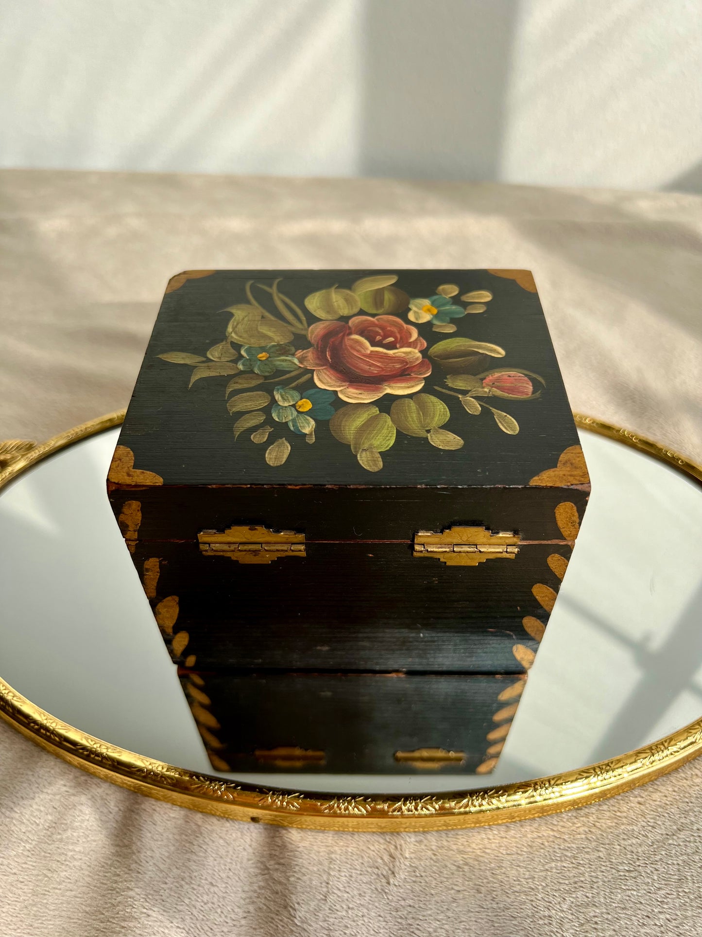 Handmade Wooden Vintage Floral Painted Jewelry Box