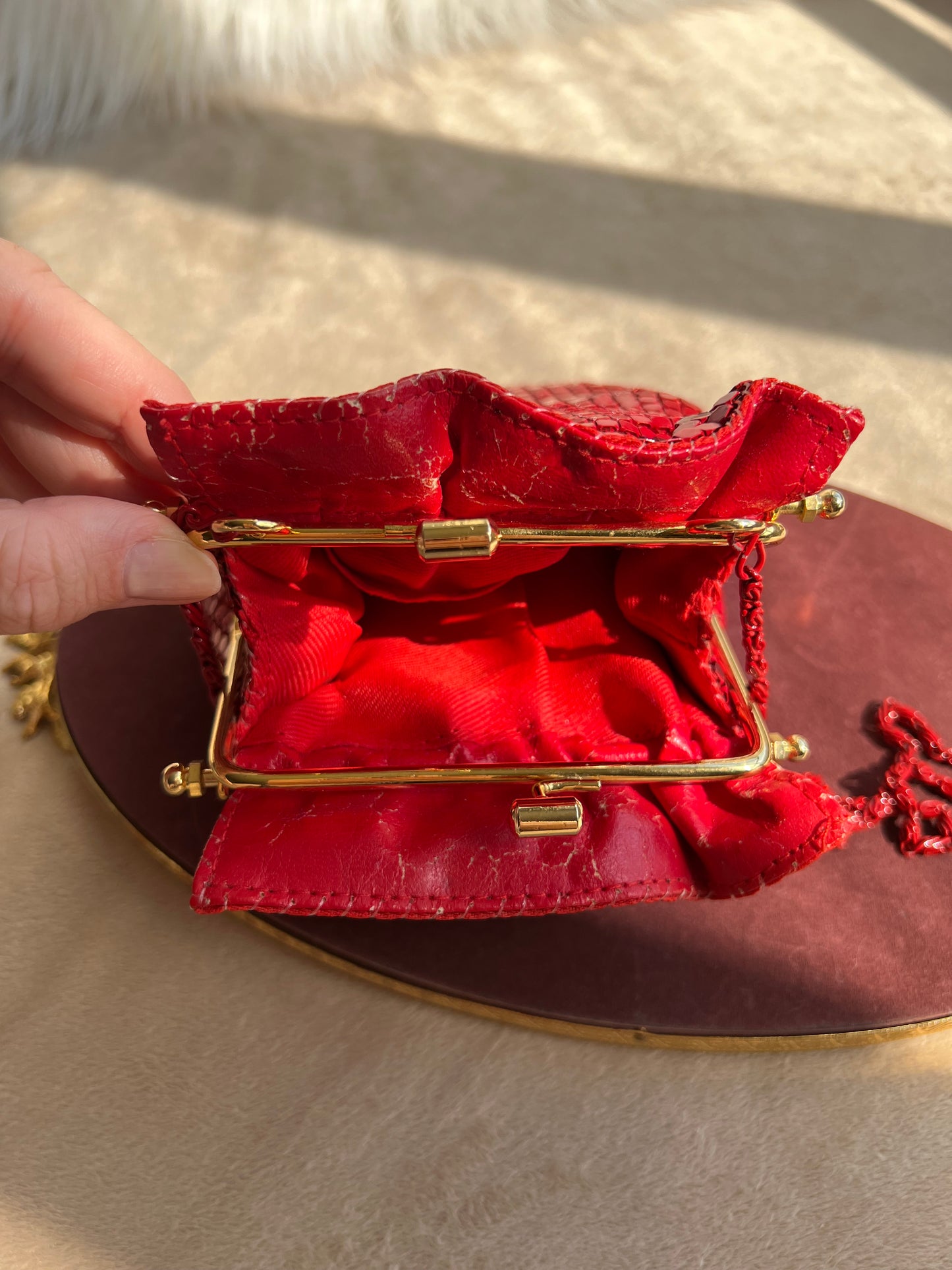 Red Mesh Metallic Vintage Evening Purse