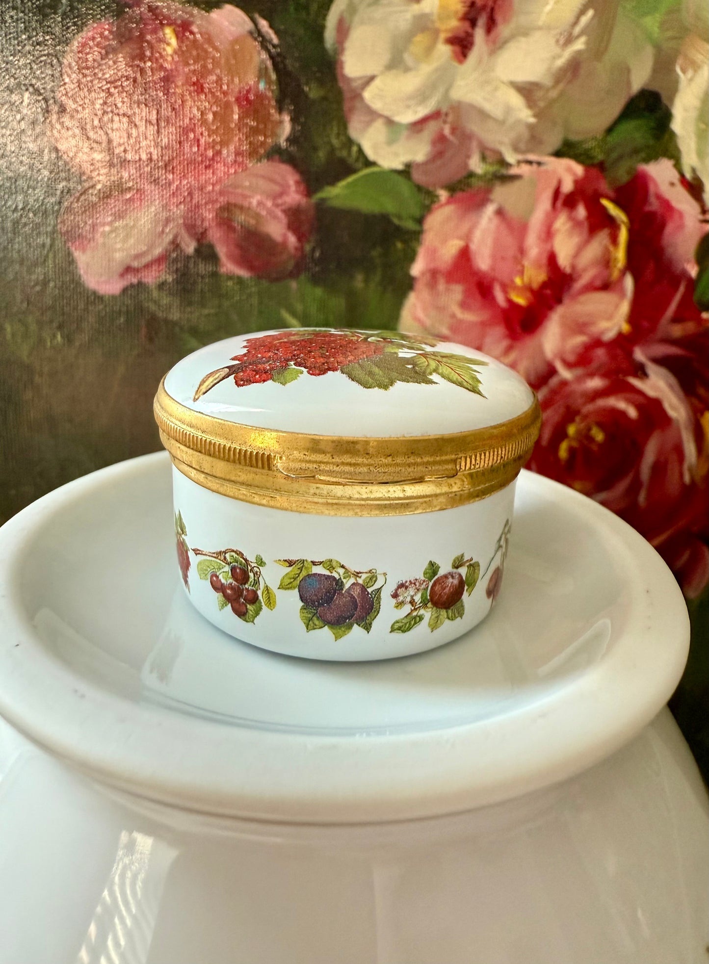 Vintage ‘The Red Currant’ Portmeirion Pomona Enamel Jewelry or Trinket Box, Made in England