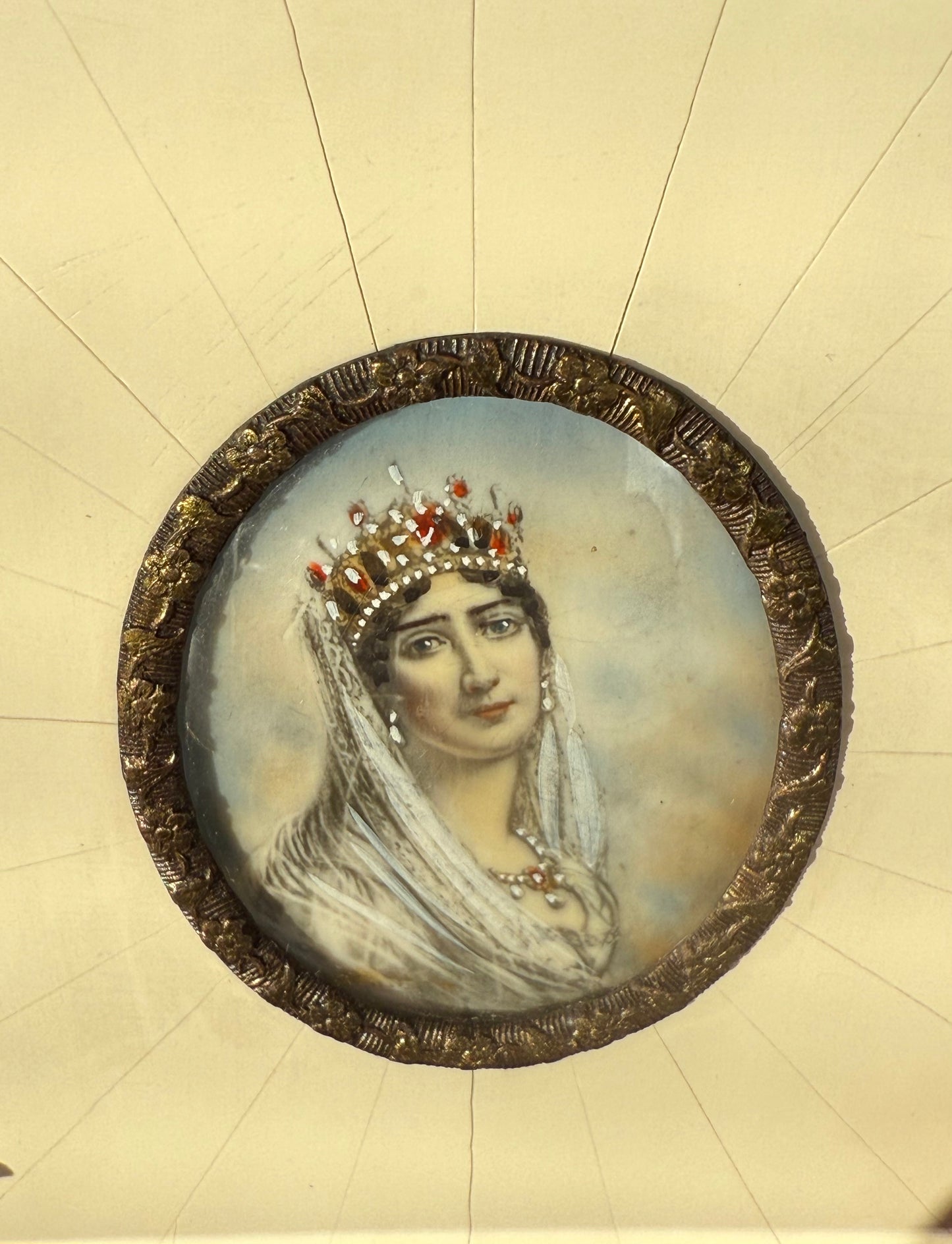 Antique early 20th-Century Miniature Hand-Painted Portrait of Empress Joséphine de Beauharnais, the first wife of Napoleon Bonaparte