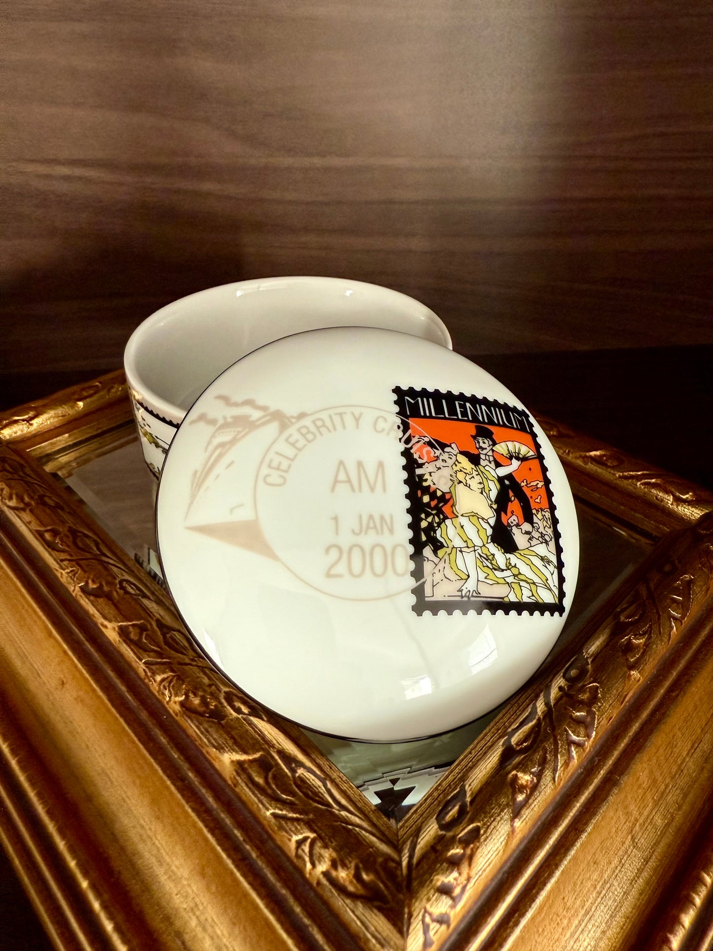 Tiffany & Co. Porcelain Jewelry or Trinket Box, Commissioned by Celebrity Cruises to Commemorate the New Millennium, Made in Japan