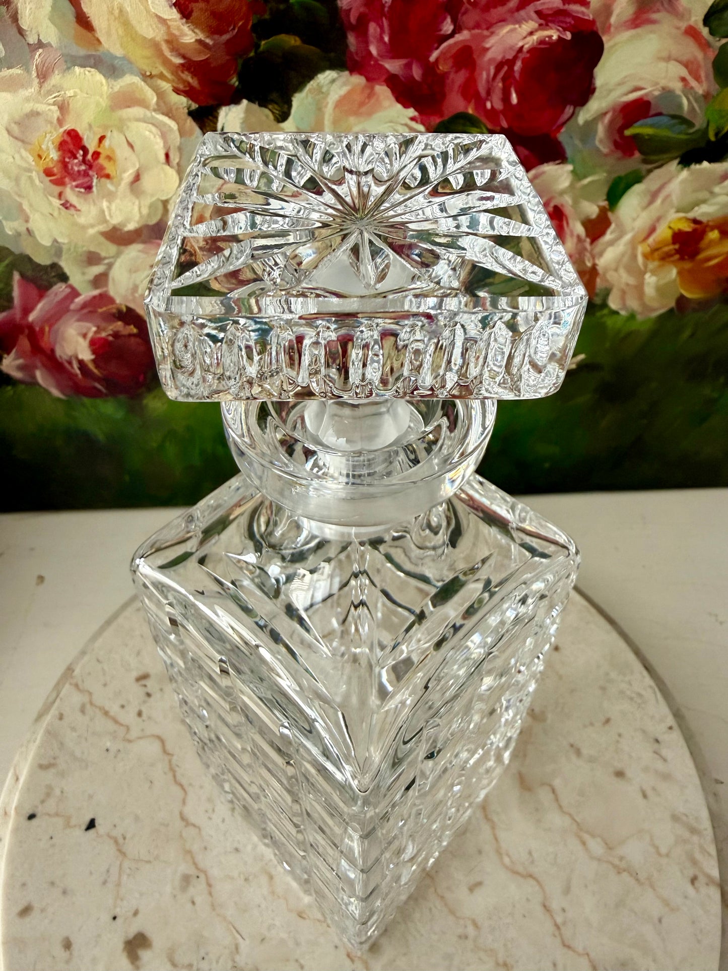 Atlantis Helsinki Style Vintage Cut Crystal Square Glass Whiskey Decanter with Stopper