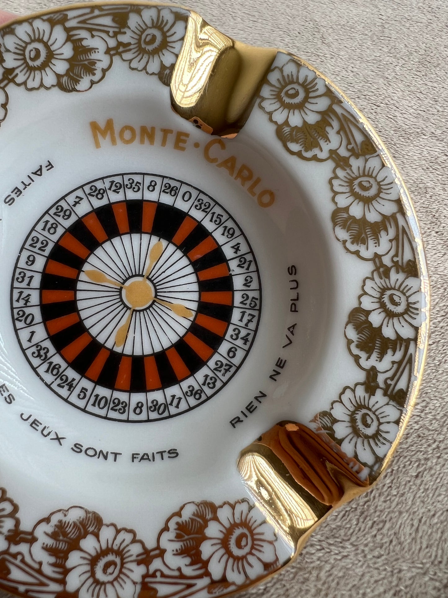 Gold-plated Monte Carlo Roulette Limoges Porcelain Ashtray