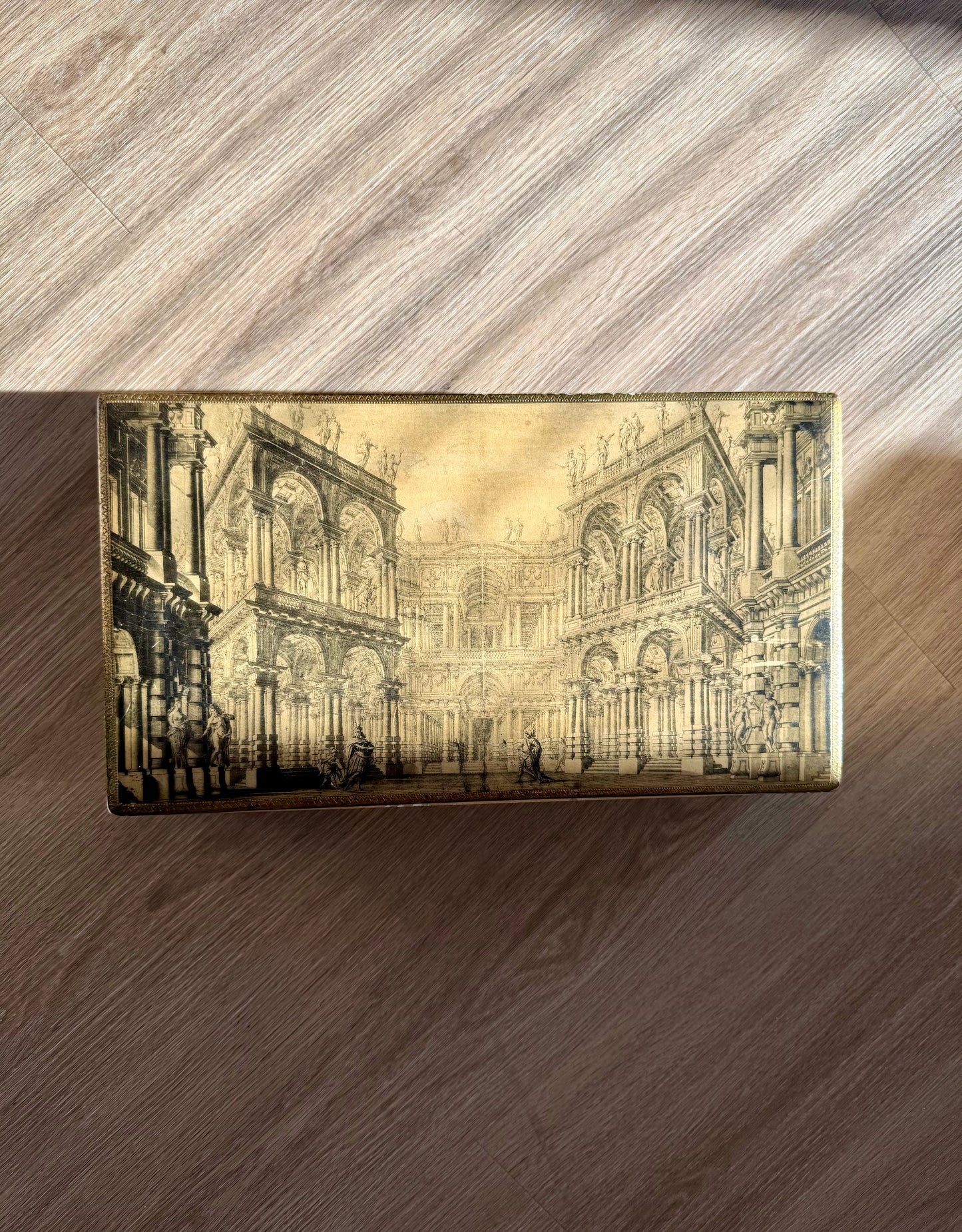 Fratelli Alinari Architectural Gold gilded Large Vintage Wooden Florentine Jewelry Box, Made in Italy