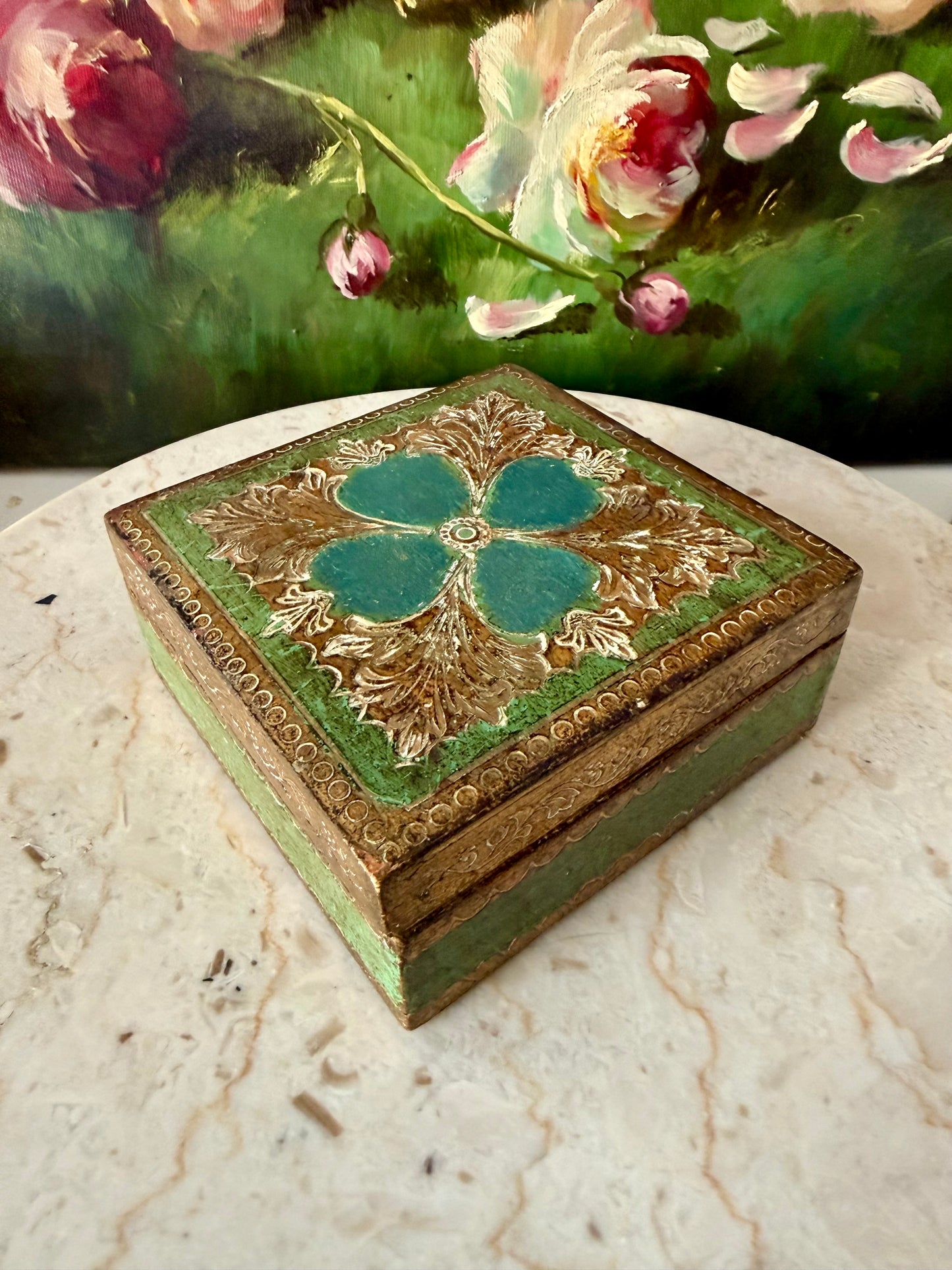 Italian Style Florentine Gold-gilded Wooden Vintage Jewelry or Trinket Box
