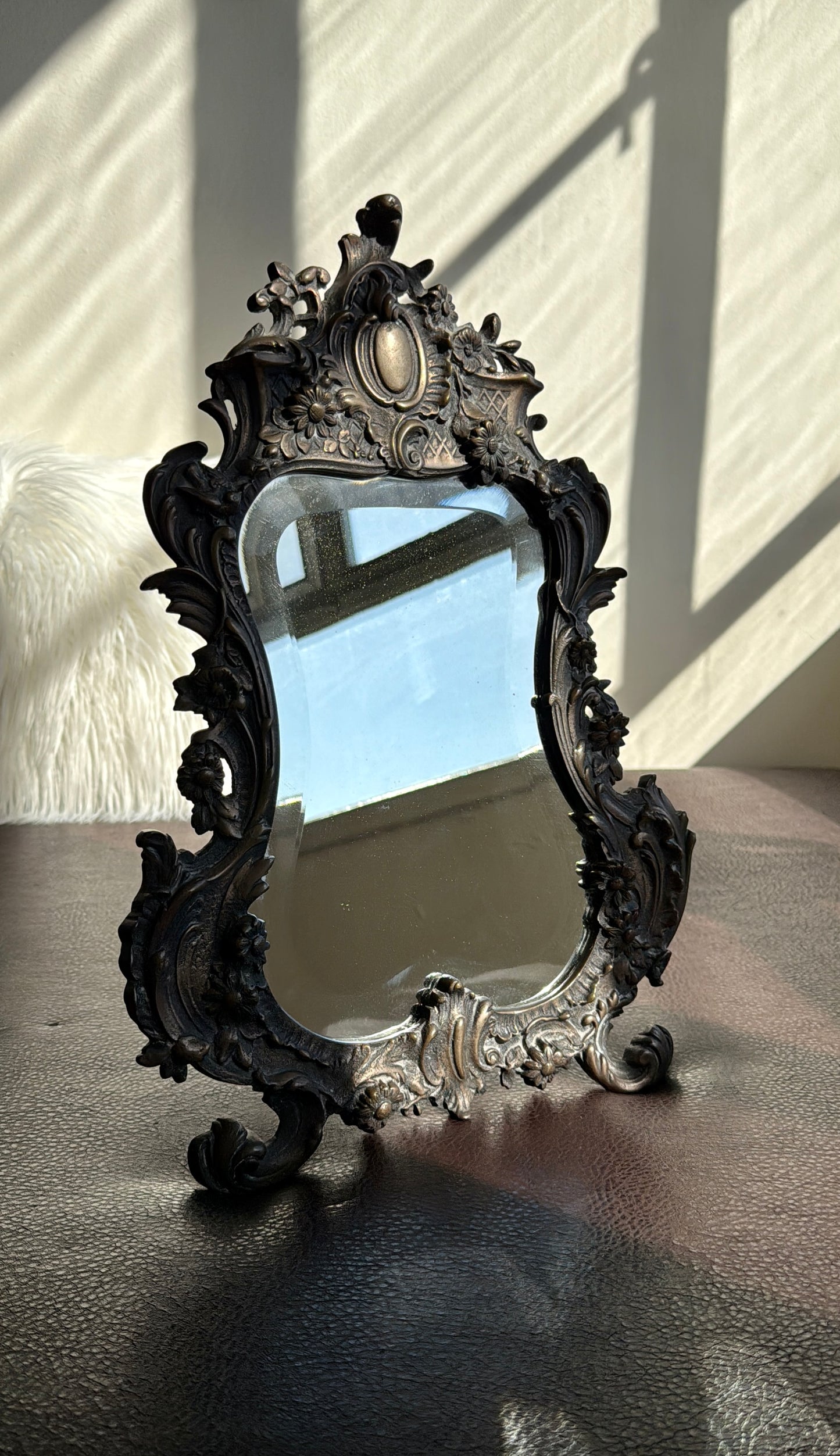 Antique Bronze Rococo Style French Big Table and Makeup Mirror from the 19th or Early 20th Century