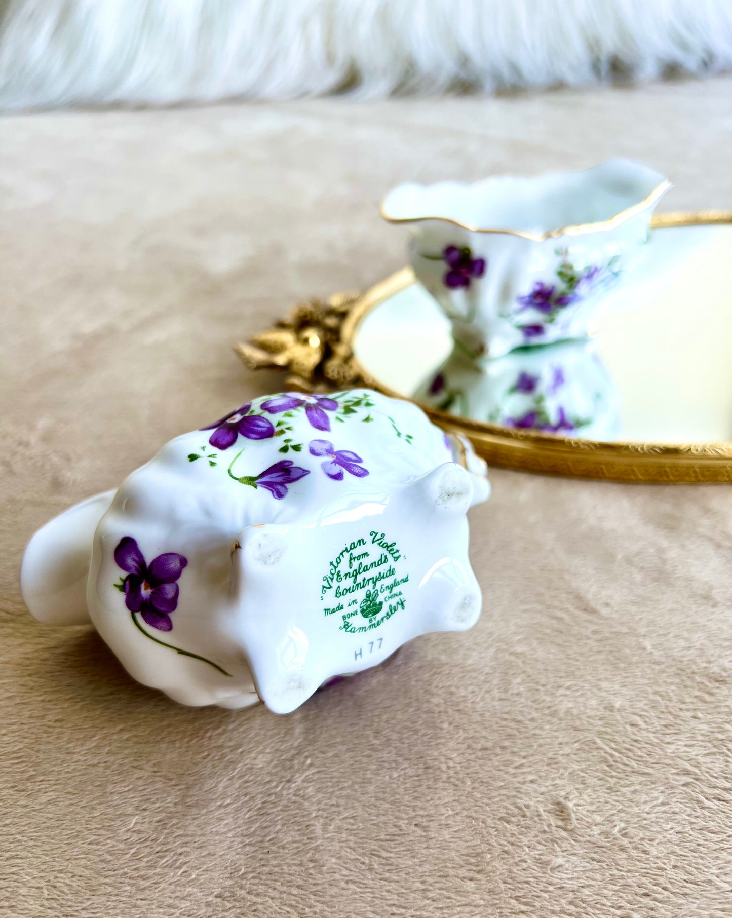 Hammersley Bone China Victorian Violets Creamer And Sugar Bowl Set