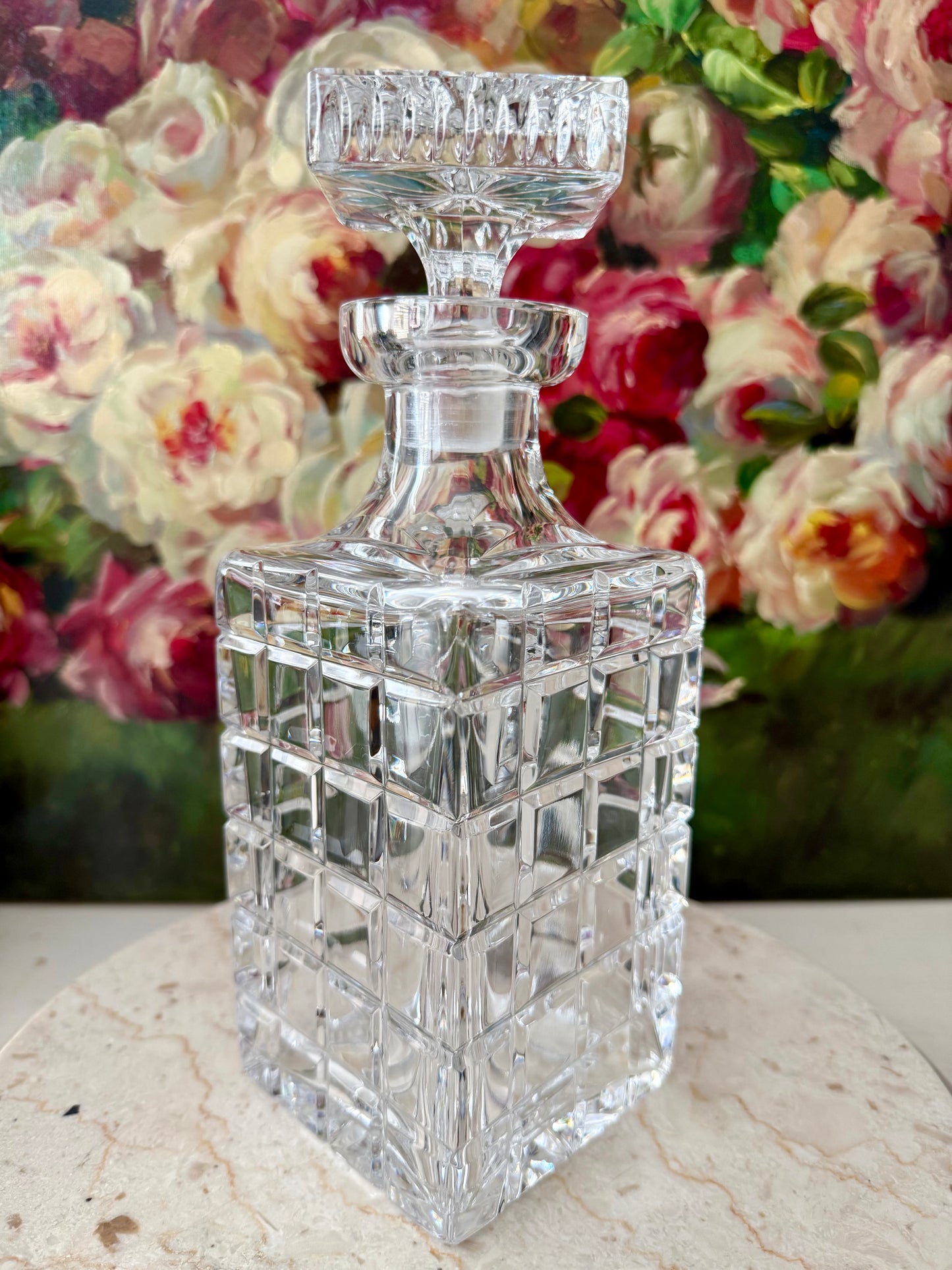 Atlantis Helsinki Style Vintage Cut Crystal Square Glass Whiskey Decanter with Stopper