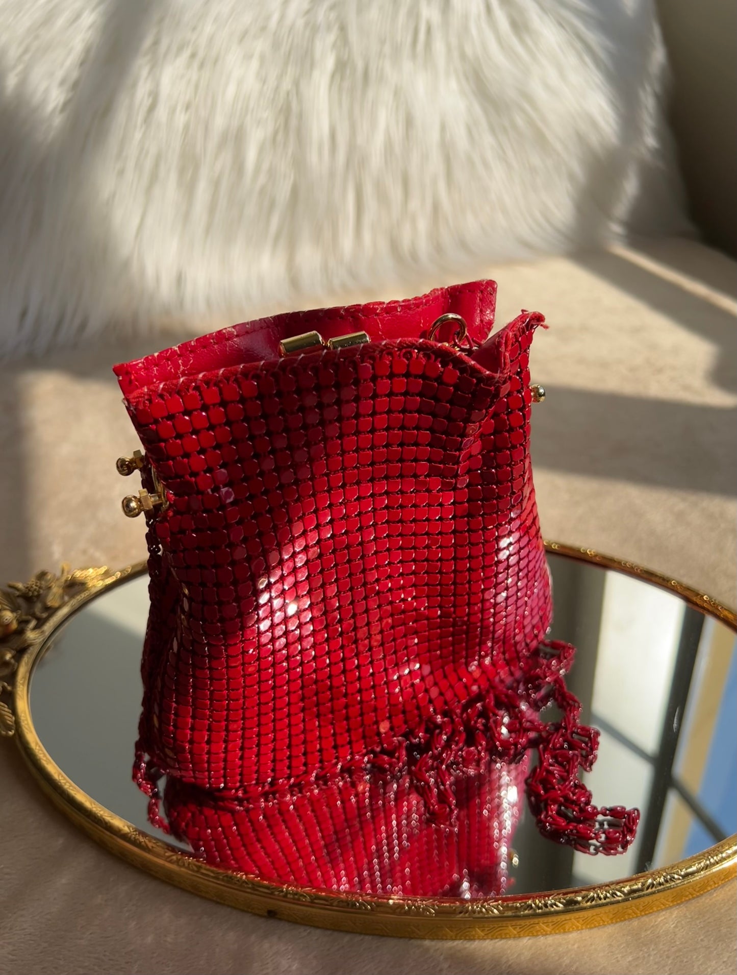 Red Mesh Metallic Vintage Evening Purse