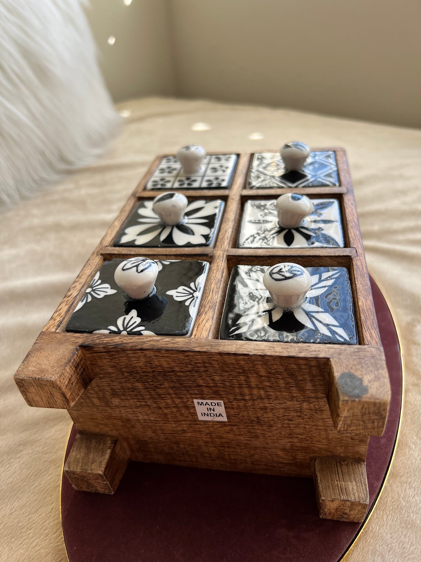 Hand Painted Wooden Chest with Ceramic Drawers and Jewelry Storage