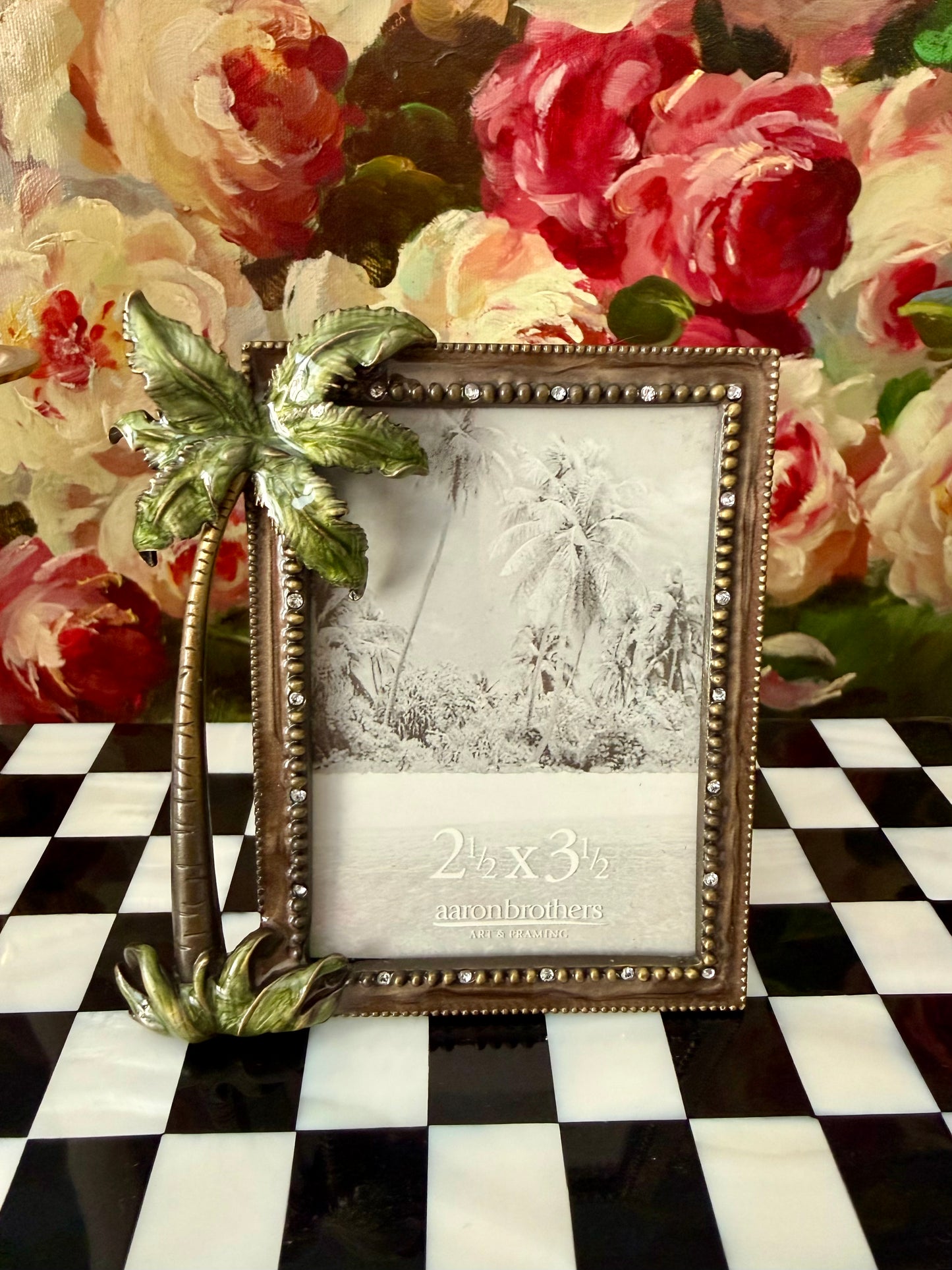 Tropical Palm Trees Mini Enamel Photo/ Picture Frame with Rhinestones