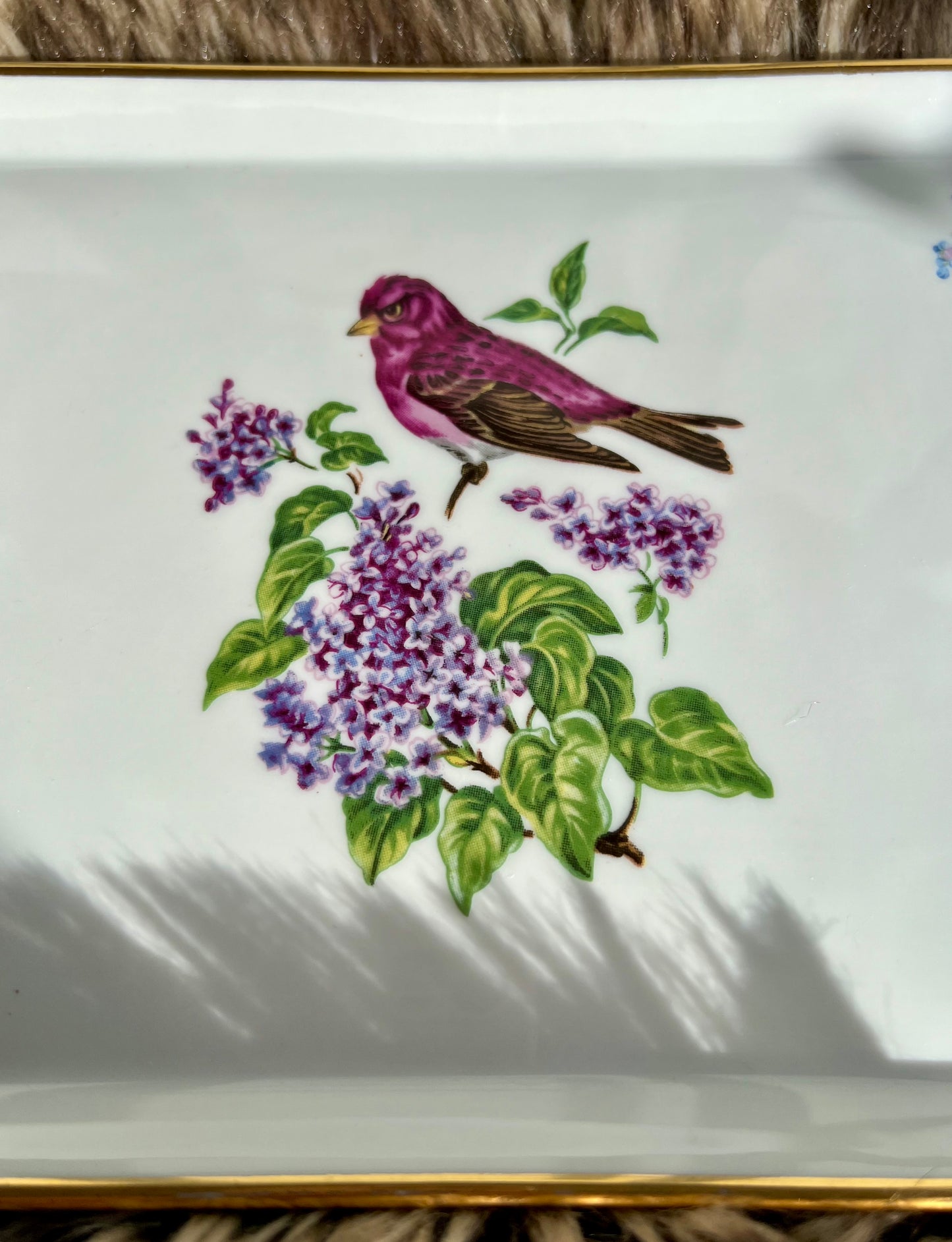 Limoges Porcelain Vanity Tray With Lilac Floral and Bird