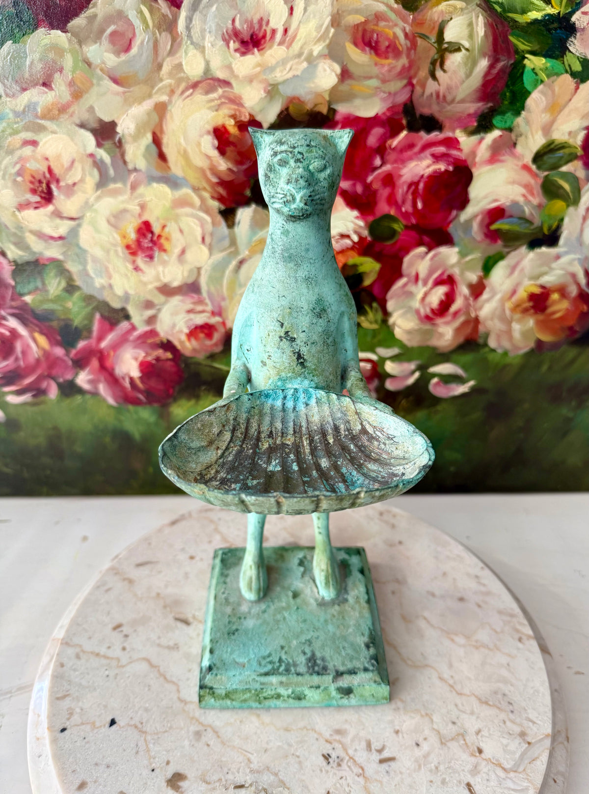 Antique Diego Giacometti-Style Patinated Bronze "Cat Butler" Statues, often used as Soap Dishes, Business Card Holders, or Trinket Trays - This price applies to a single item only!
