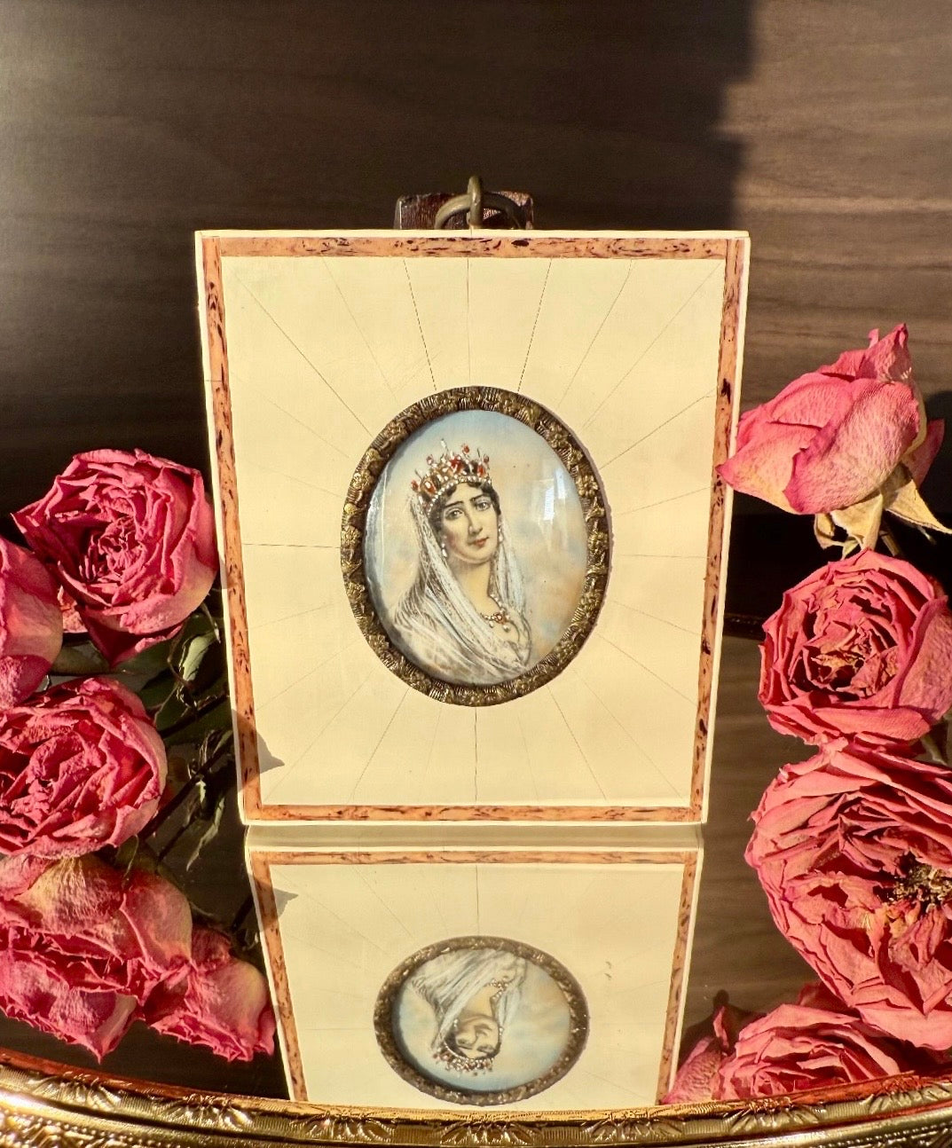 Antique early 20th-Century Miniature Hand-Painted Portrait of Empress Joséphine de Beauharnais, the first wife of Napoleon Bonaparte