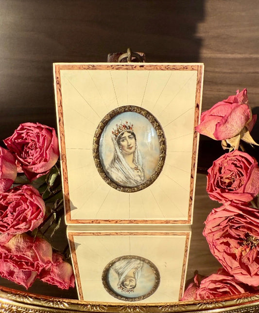 Antique early 20th-Century Miniature Hand-Painted Portrait of Empress Joséphine de Beauharnais, the first wife of Napoleon Bonaparte