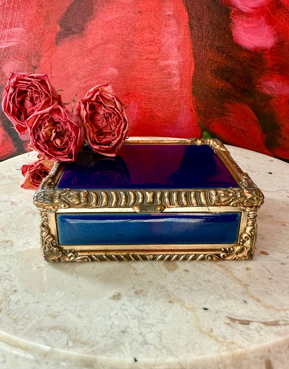 Royal Bovano Italian Style Cobalt Blue Enamel Vintage Cigarette Case or Jewelry Box from the 1950s or 1960s