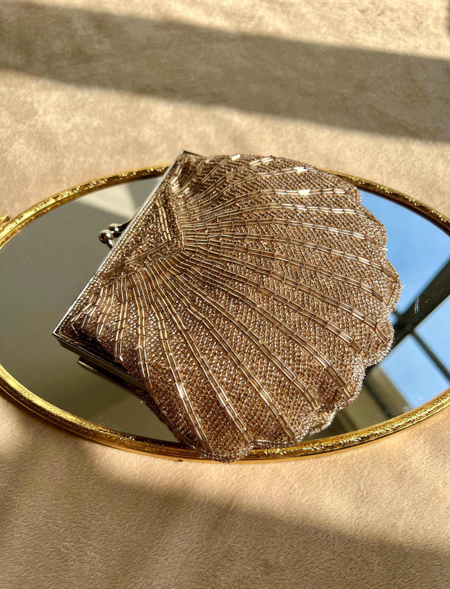 Valerie Stevens Vintage Scallop Shell Evening Beaded Clutch Purse