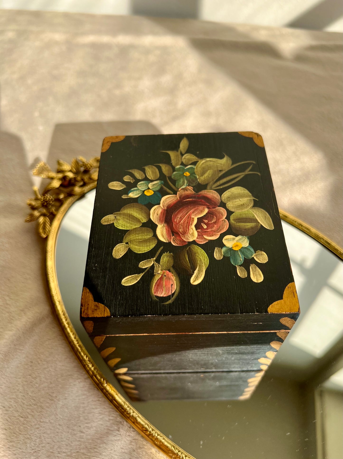 Handmade Wooden Vintage Floral Painted Jewelry Box