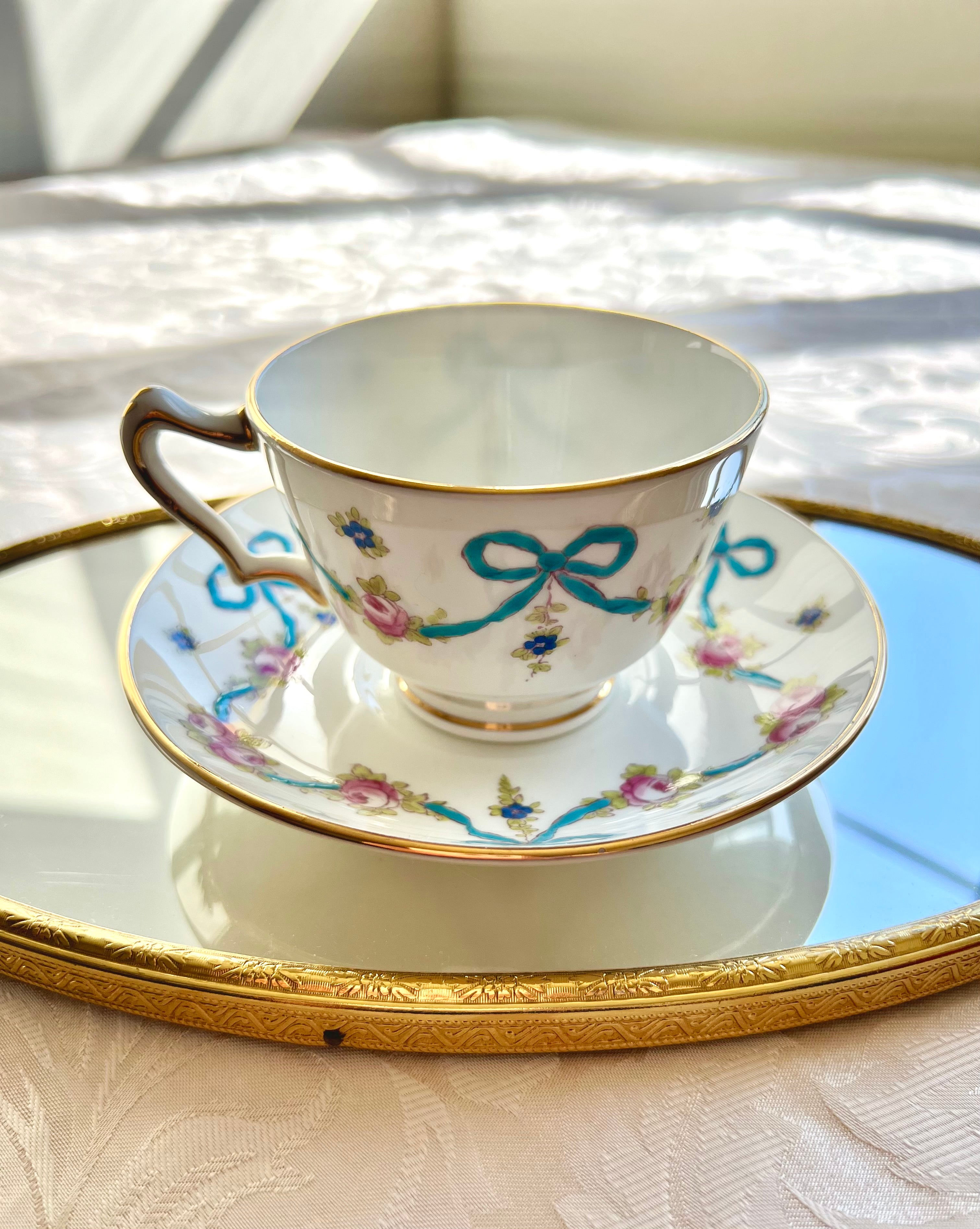 Pretty in Pink-and Cobalt, newest Turquoise, Green Crown Staffordshire Teacup and Saucer