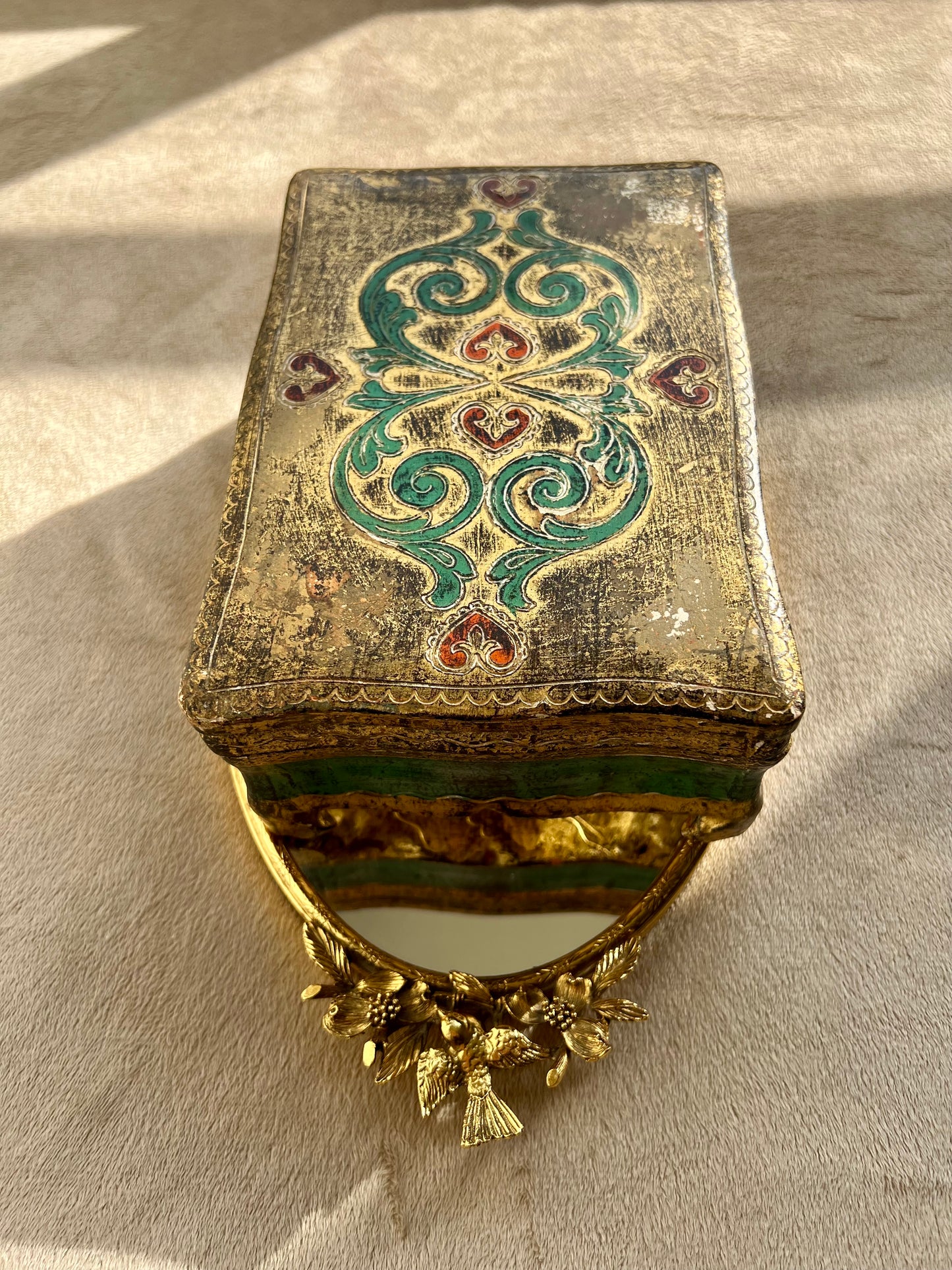 Italian Large Footed Florentine Box, Scalloped Edges, Gilt and Wood