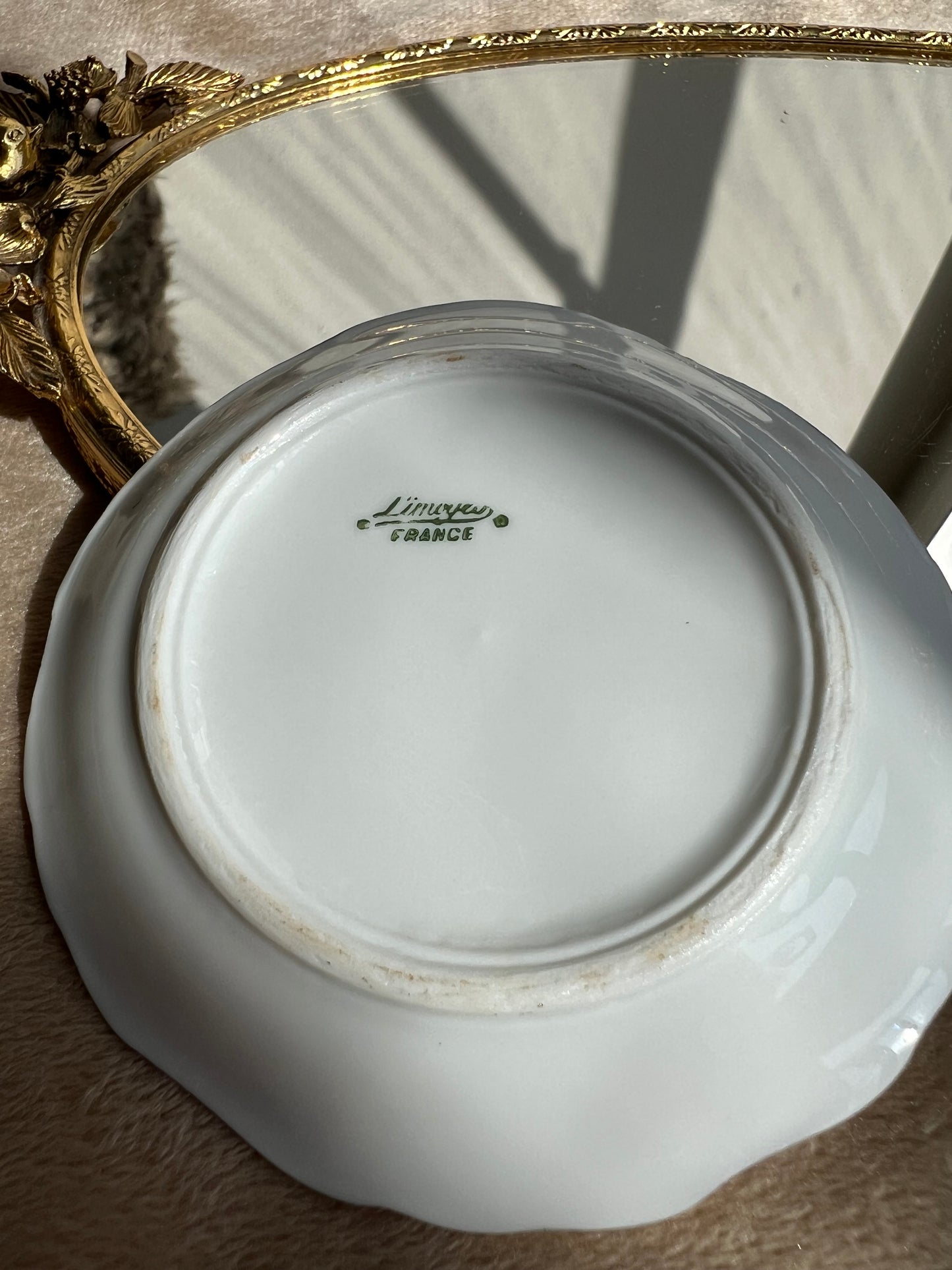 Miniature Vintage Limoges Fragonard Pink & Green Plates With a Courting Couple (2 pc)