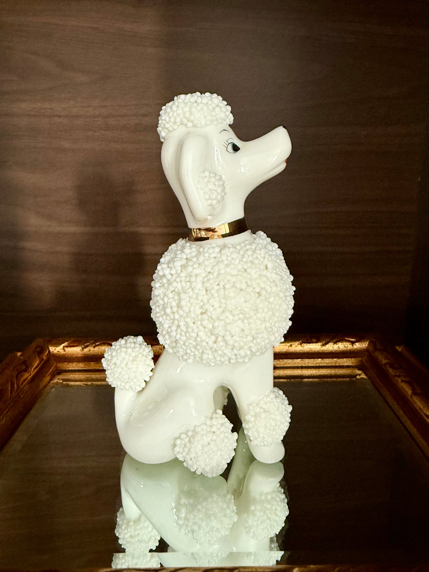 Vintage White Porcelain Spaghetti or Sugar Poodle Figurine Dog, Numbered - Made in Japan