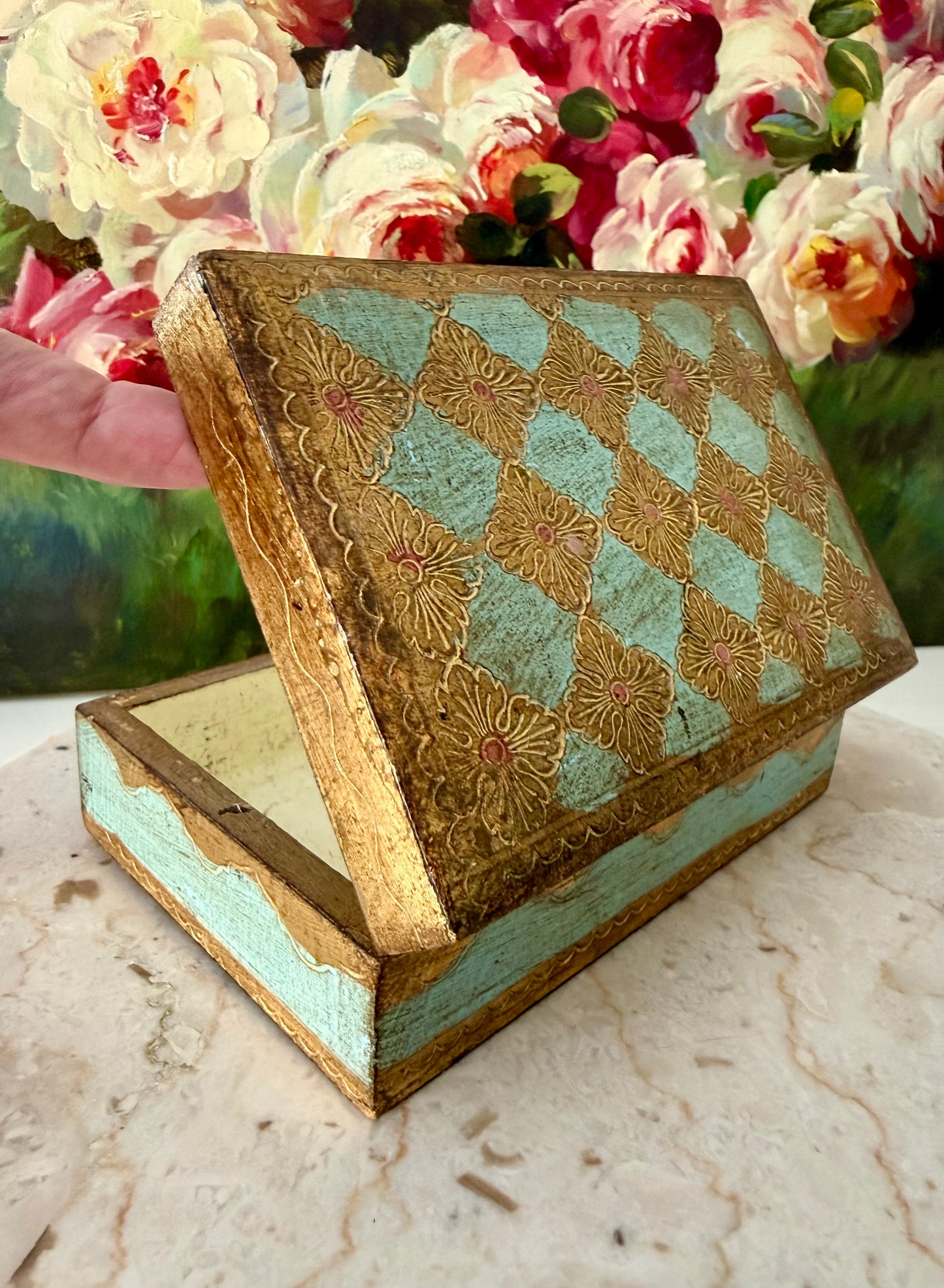 Italian Vintage Florentine Gold Gilt Wooden Handmade Jewelry Box